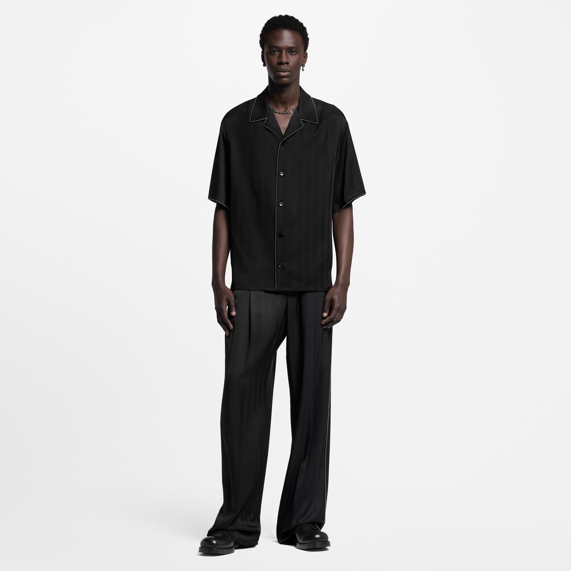 Bead-Embellished Short-Sleeved Silk Shirt  in Men
