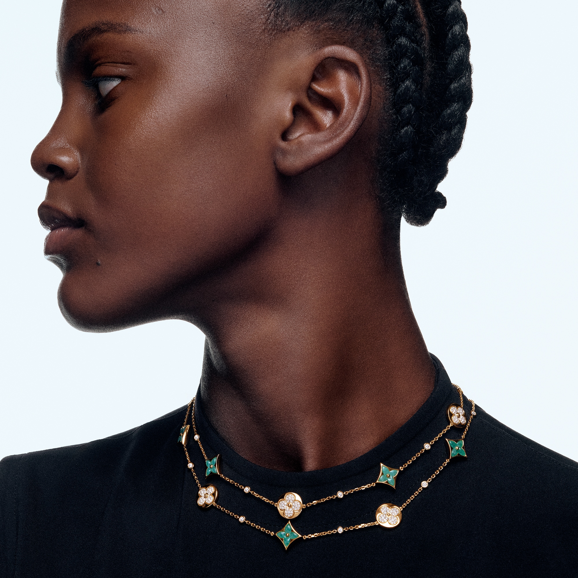 Color Blossom BB Multi-Pattern Long Necklace, Yellow Gold, Amazonite and Diamonds  in Jewellery