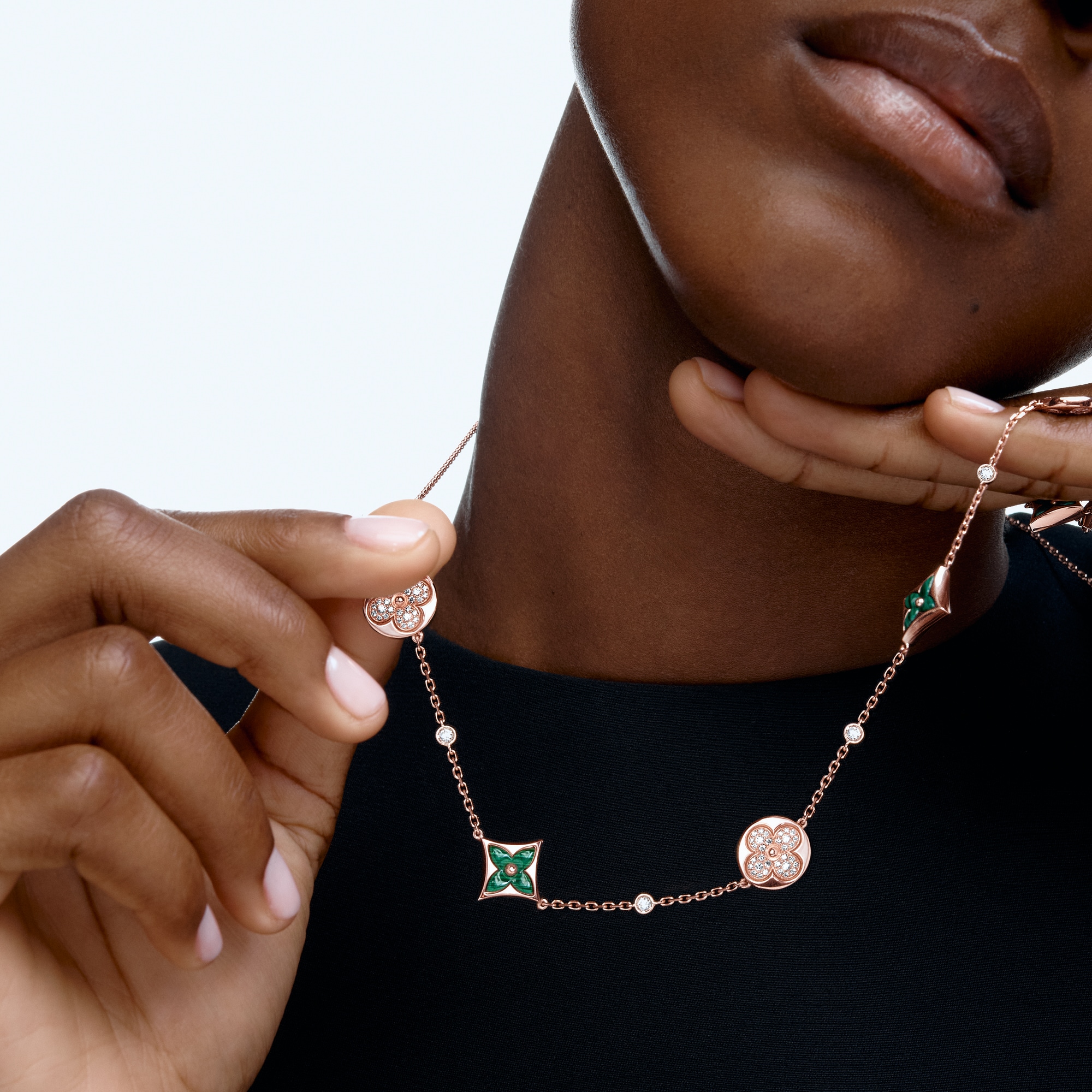 Color Blossom BB Star Long Necklace, Pink Gold, Malachite and Diamonds  in Jewellery