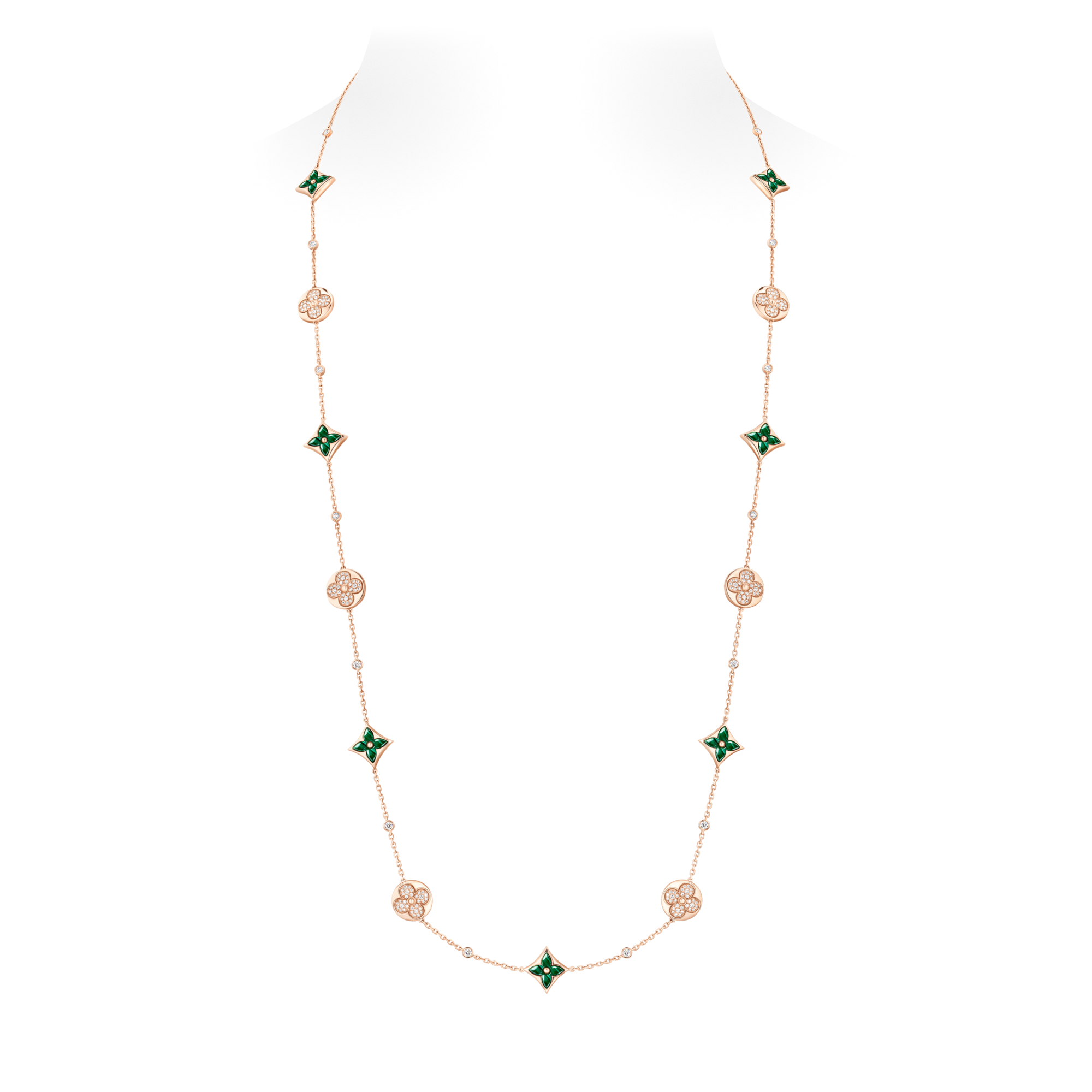 Color Blossom BB Star Long Necklace, Pink Gold, Malachite and Diamonds  in Jewellery