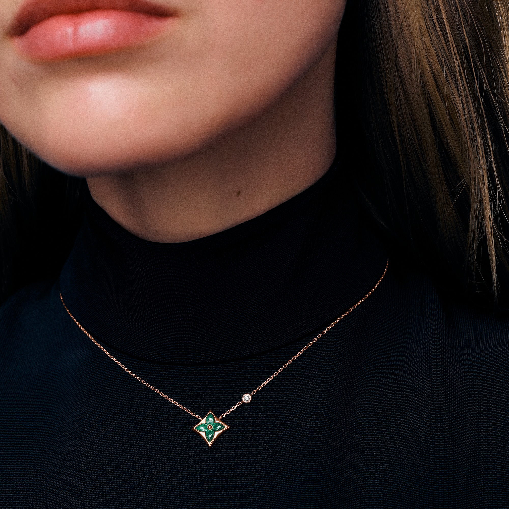 Color Blossom BB Star Pendant, Pink Gold, Malachite And Diamond  in Jewellery