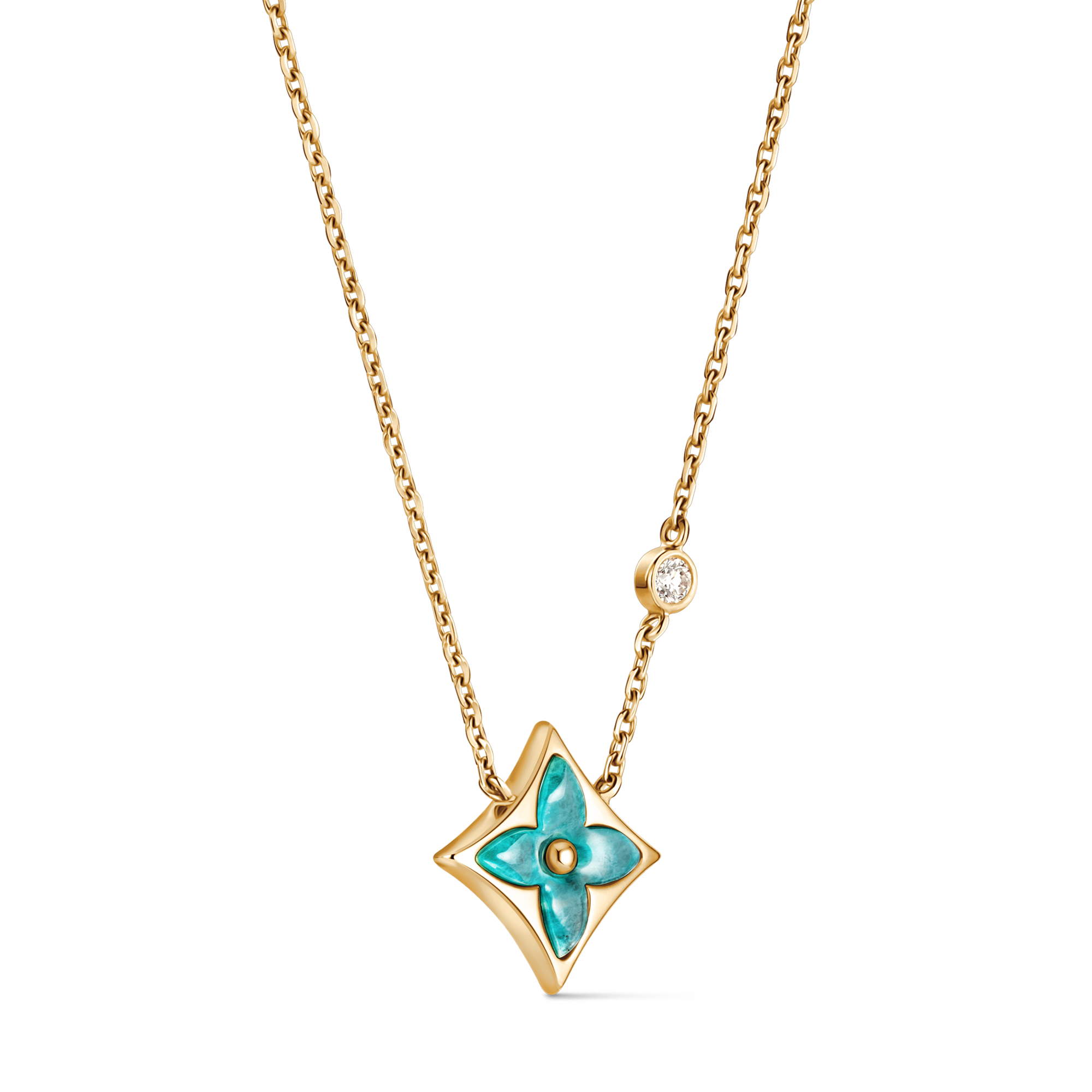 Color Blossom BB Star Pendant, Yellow Gold, Amazonite and Diamond  in Jewellery