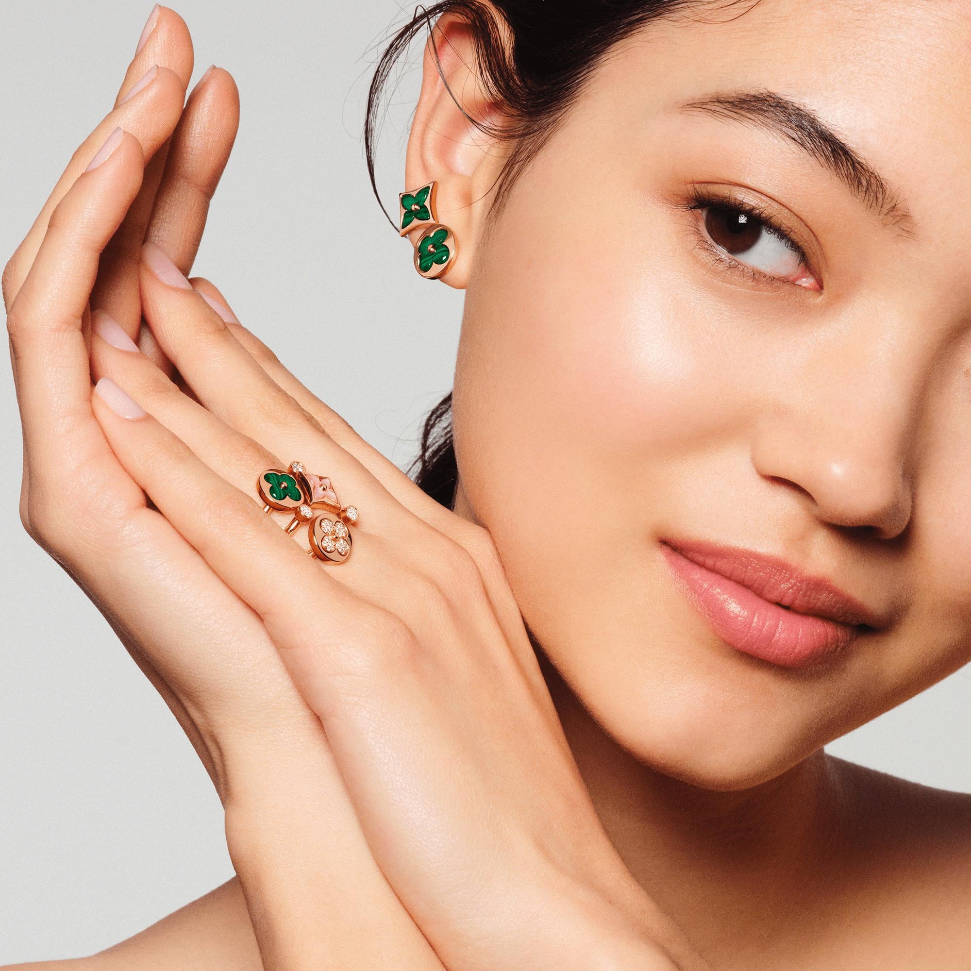 Color Blossom BB Sun Ear Stud, Pink Gold and Malachite - Per Unit  in Jewellery