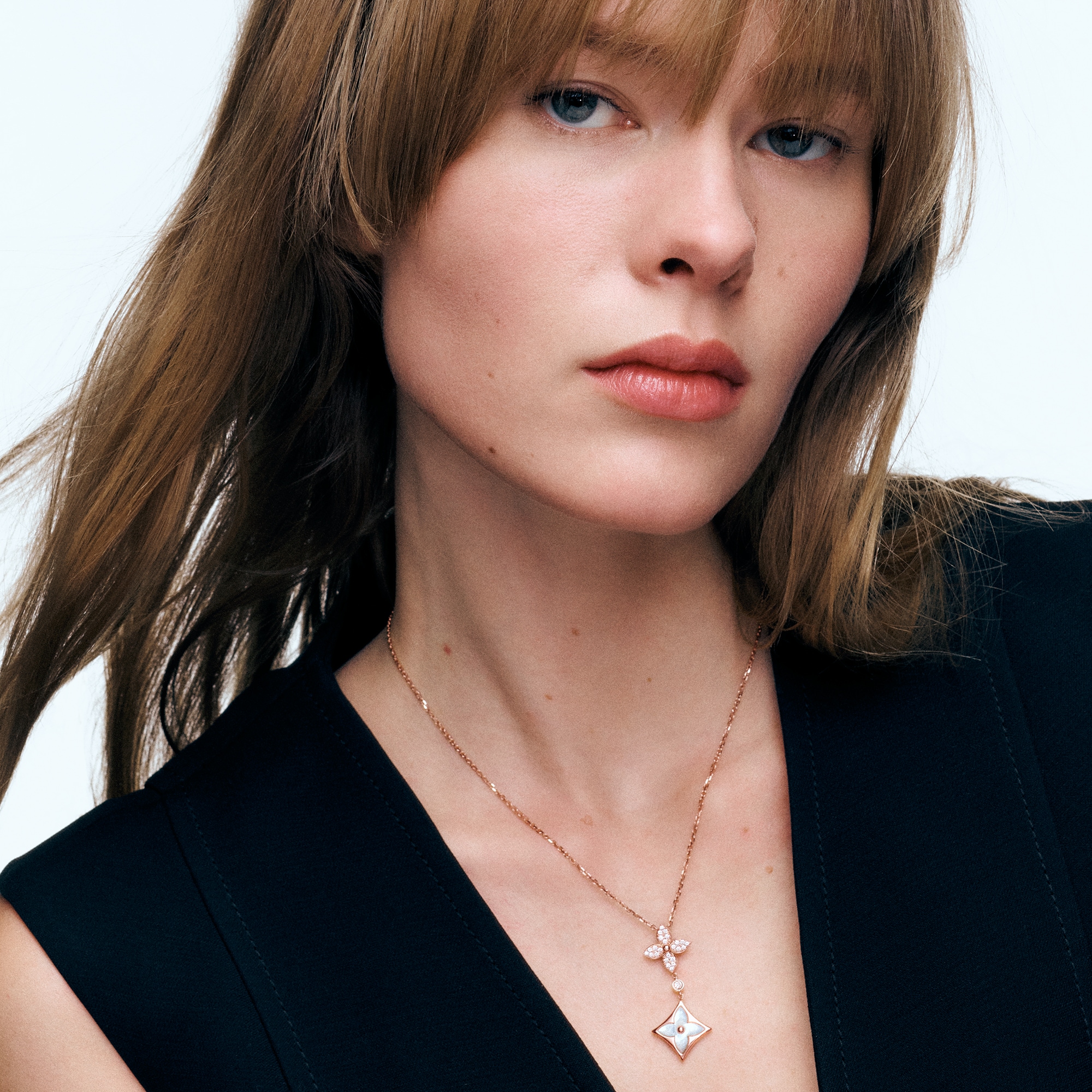 Color Blossom Double Star Pendant, Pink Gold, White Mother-Of-Pearl And Diamonds  in Jewellery