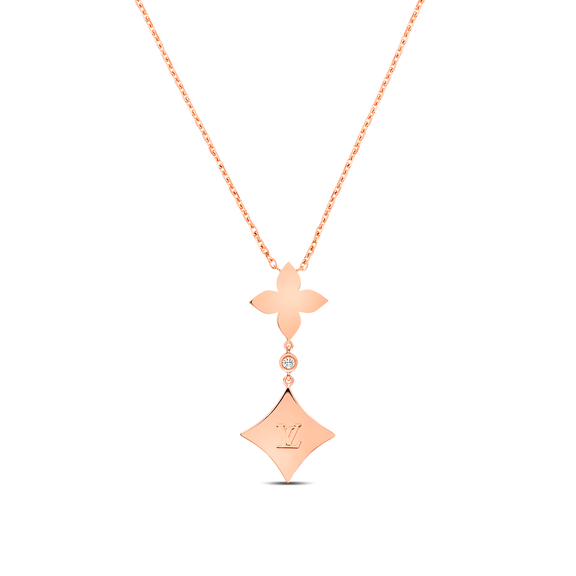 Color Blossom Double Star Pendant, Pink Gold, White Mother-Of-Pearl And Diamonds  in Jewellery