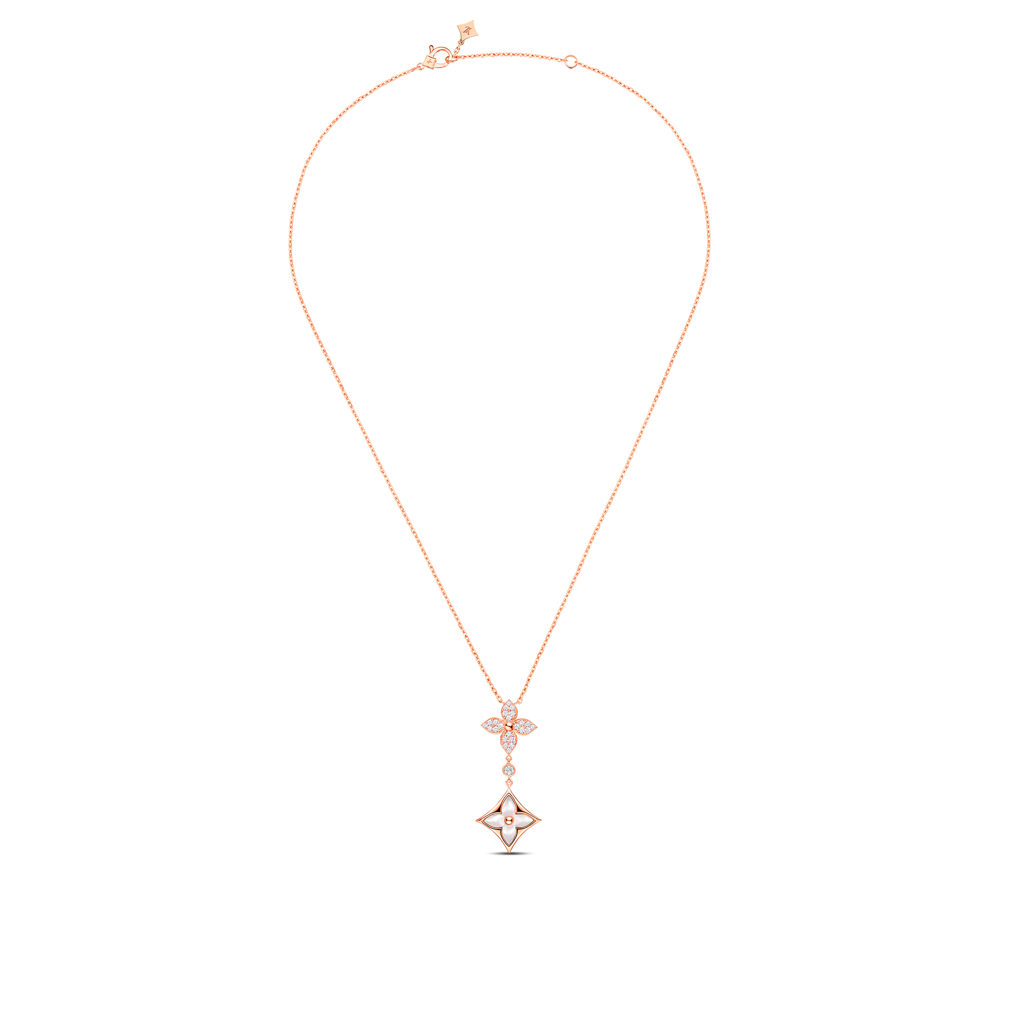 Color Blossom Double Star Pendant, Pink Gold, White Mother-Of-Pearl And Diamonds  in Jewellery