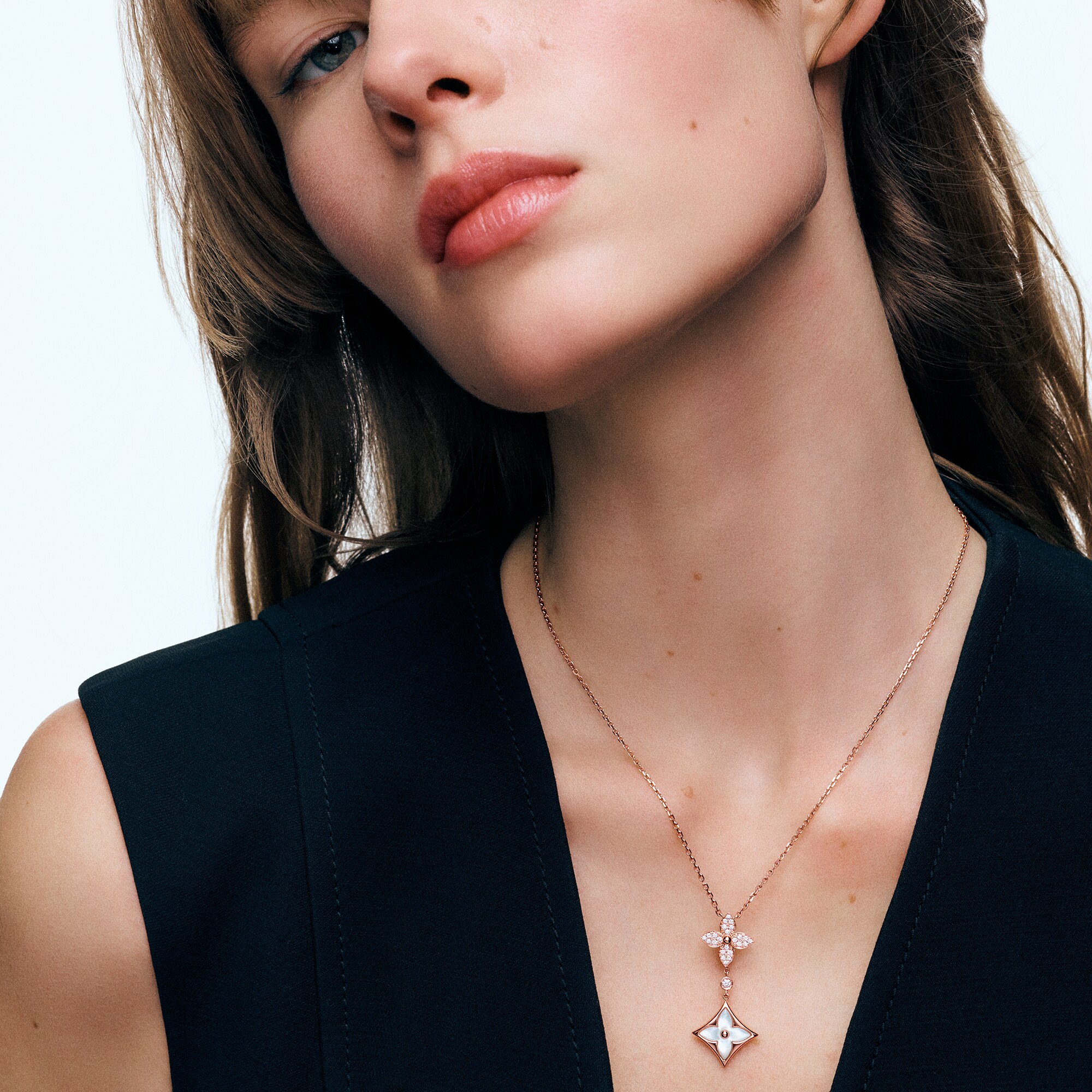 Color Blossom Double Star Pendant, Pink Gold, White Mother-Of-Pearl And Diamonds  in Jewellery