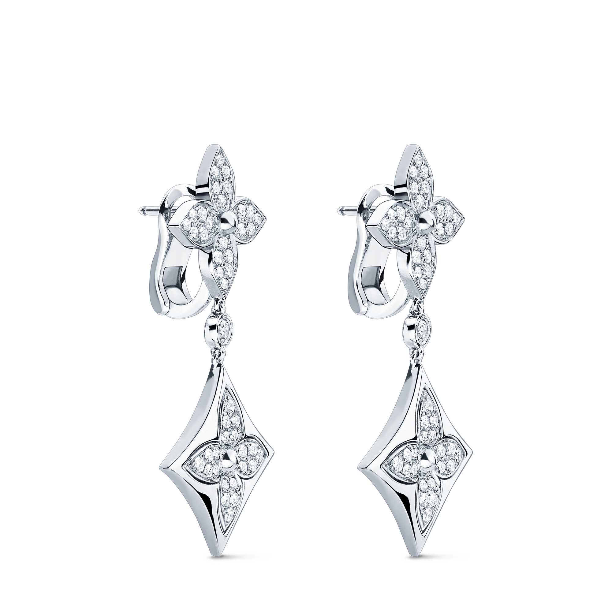 Color Blossom Long Earrings, White Gold And Diamonds  in Jewellery