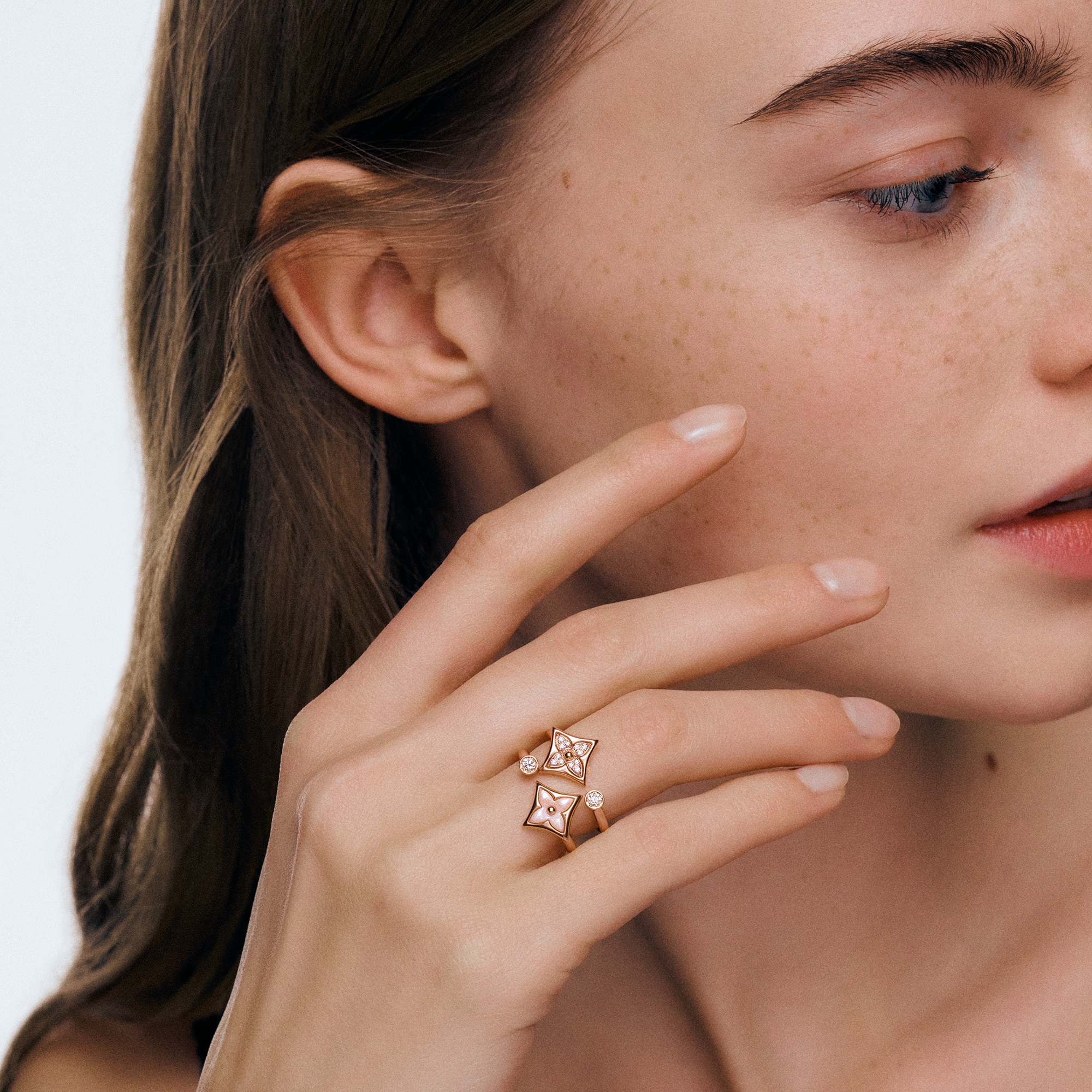 Color Blossom Mini Star Ring, Pink Gold, Pink Mother-Of-Pearl And Diamond  in Jewellery