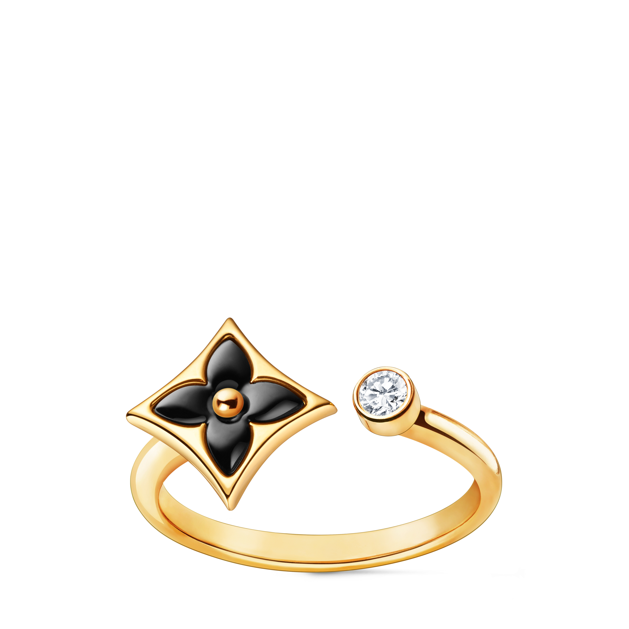 Color Blossom Mini Star Ring, Yellow Gold, Onyx And Diamond  in Jewellery