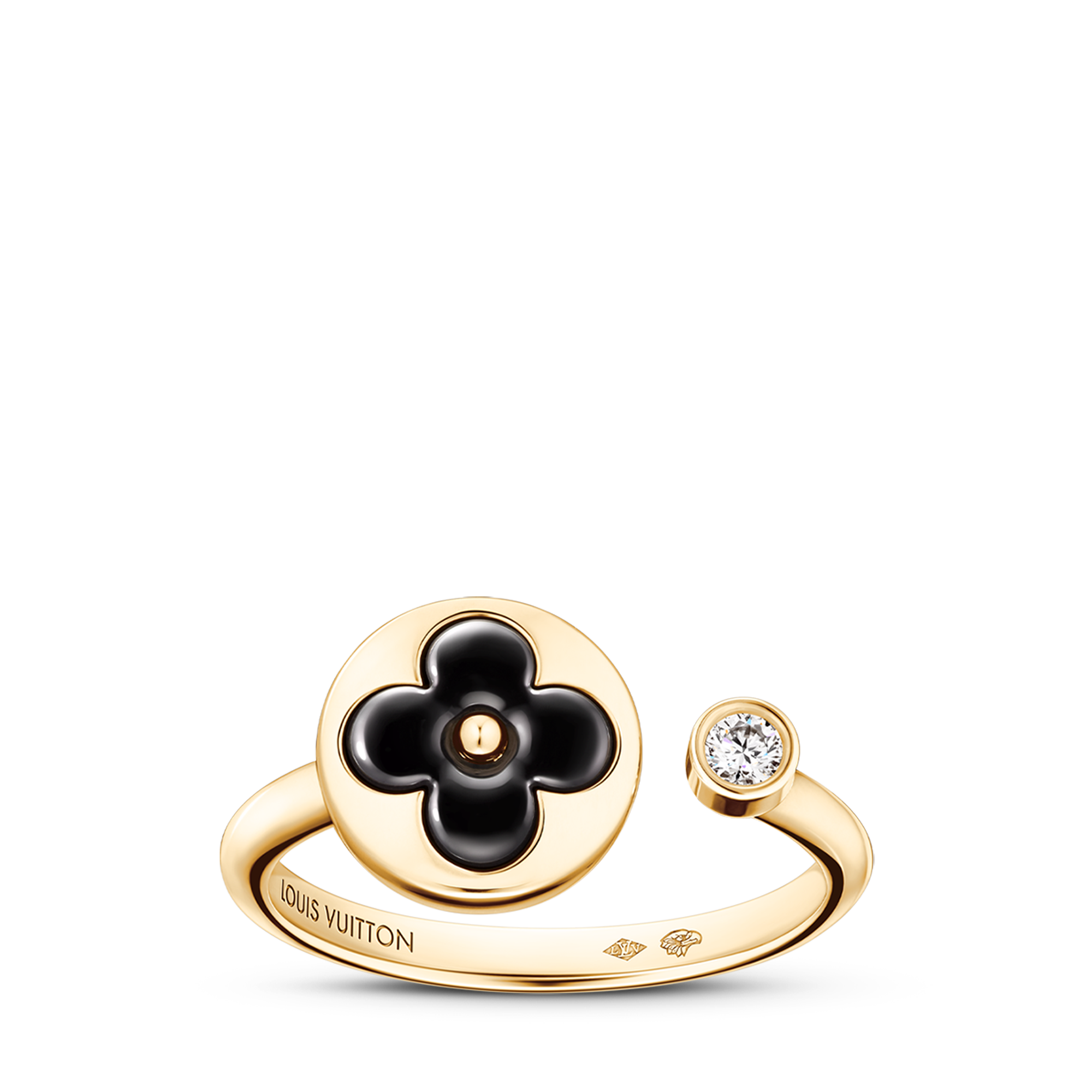 Color Blossom Mini Sun Ring, Yellow Gold, Onyx and Diamond  in Jewellery