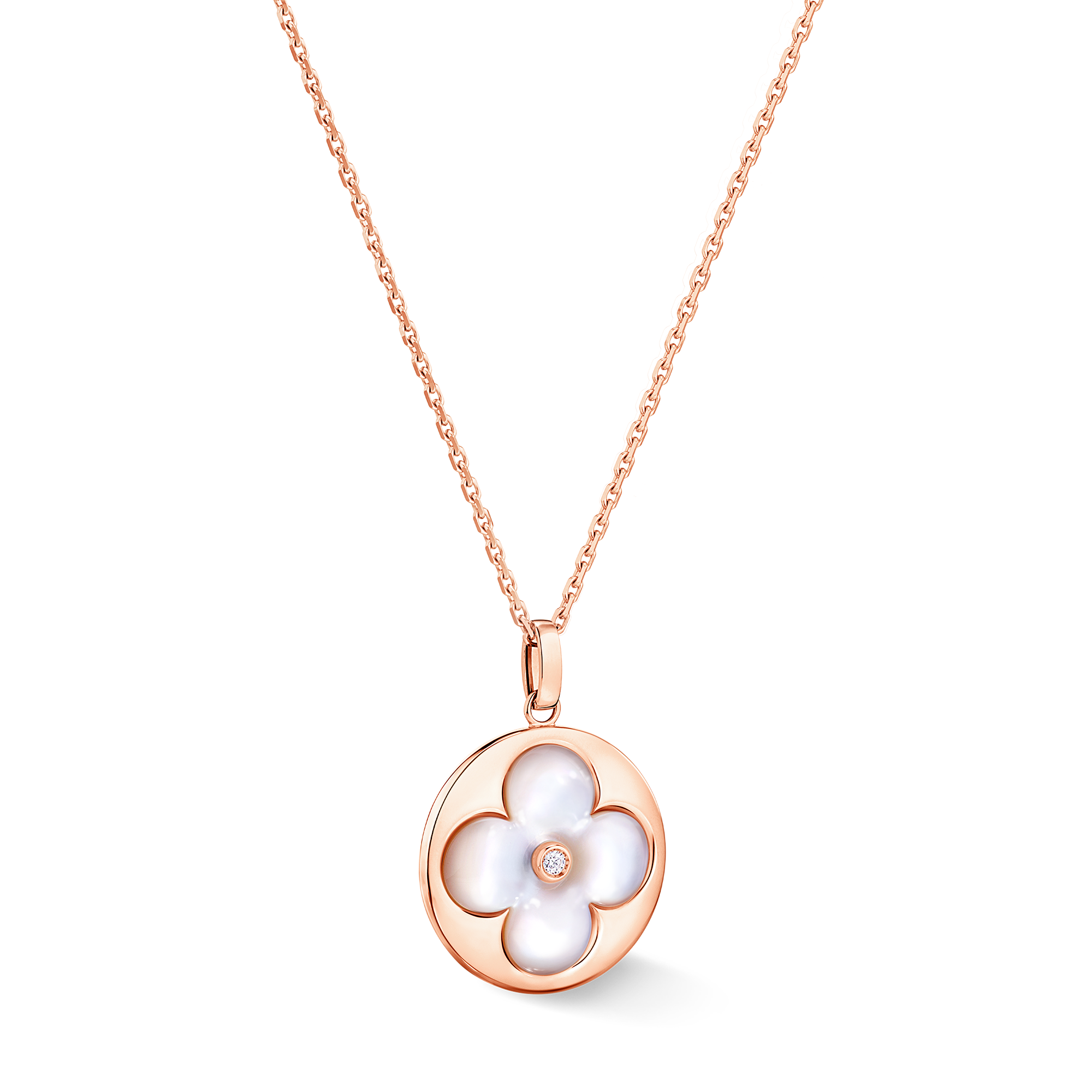 Color Blossom XL Medallion, Pink Gold, White Mother-Of-Pearl And Diamond  in Jewellery