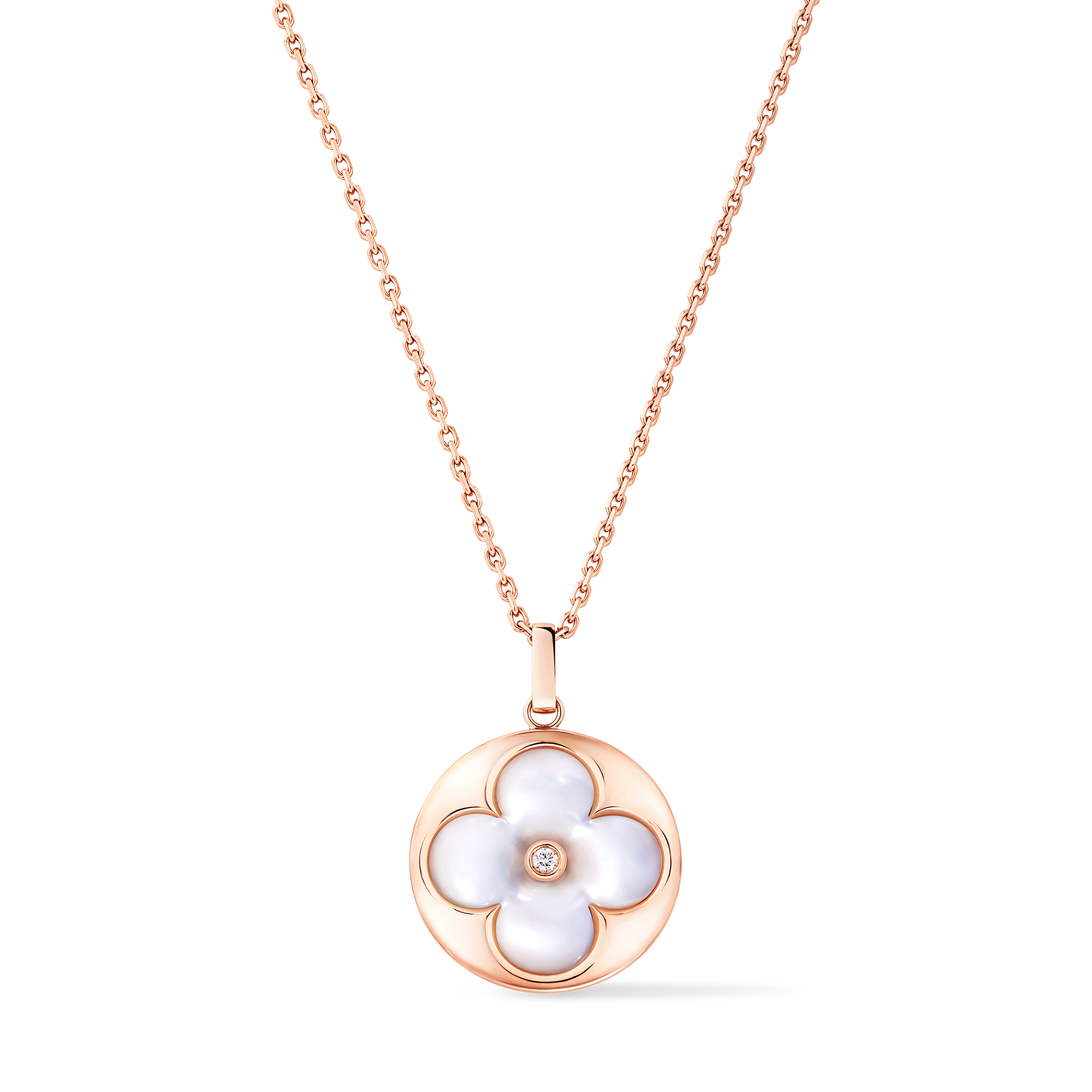 Color Blossom XL Medallion, Pink Gold, White Mother-Of-Pearl And Diamond  in Jewellery