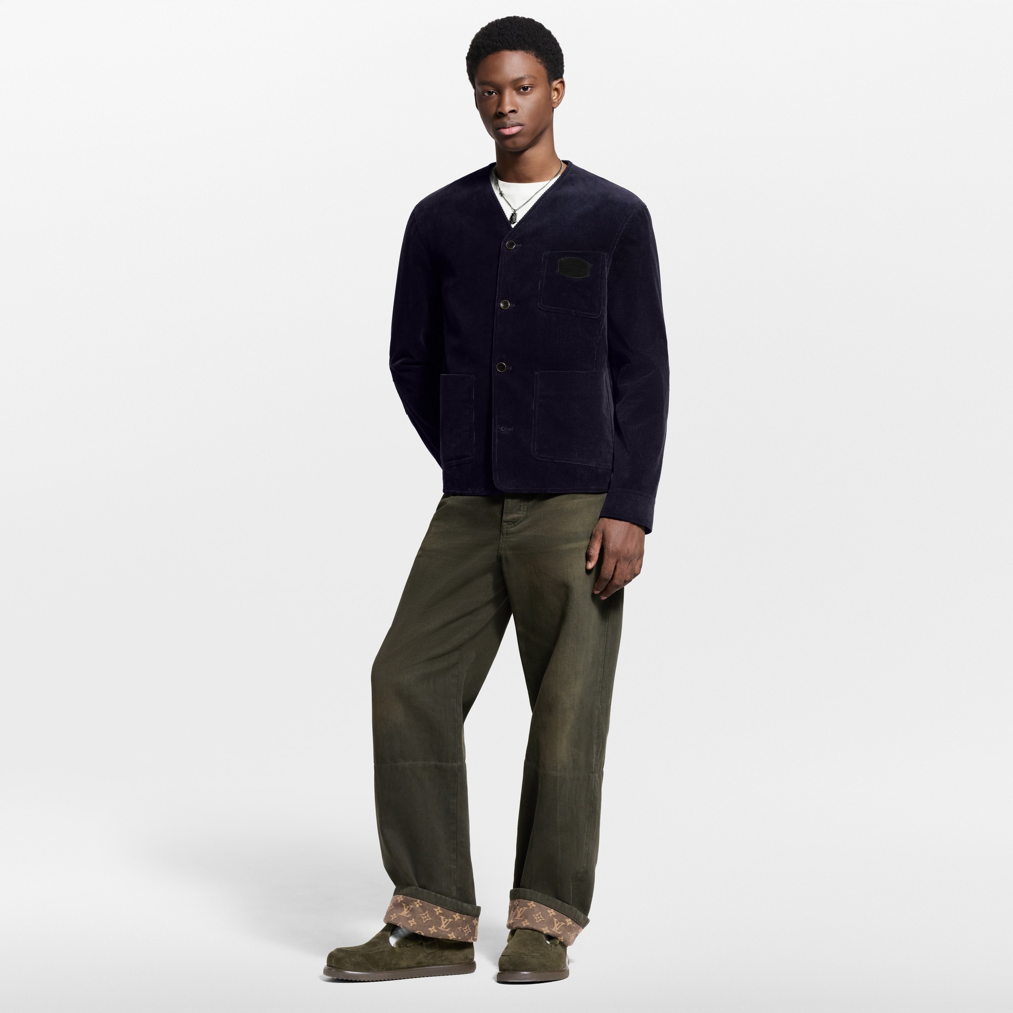 Corduroy Collarless Jacket  in Men