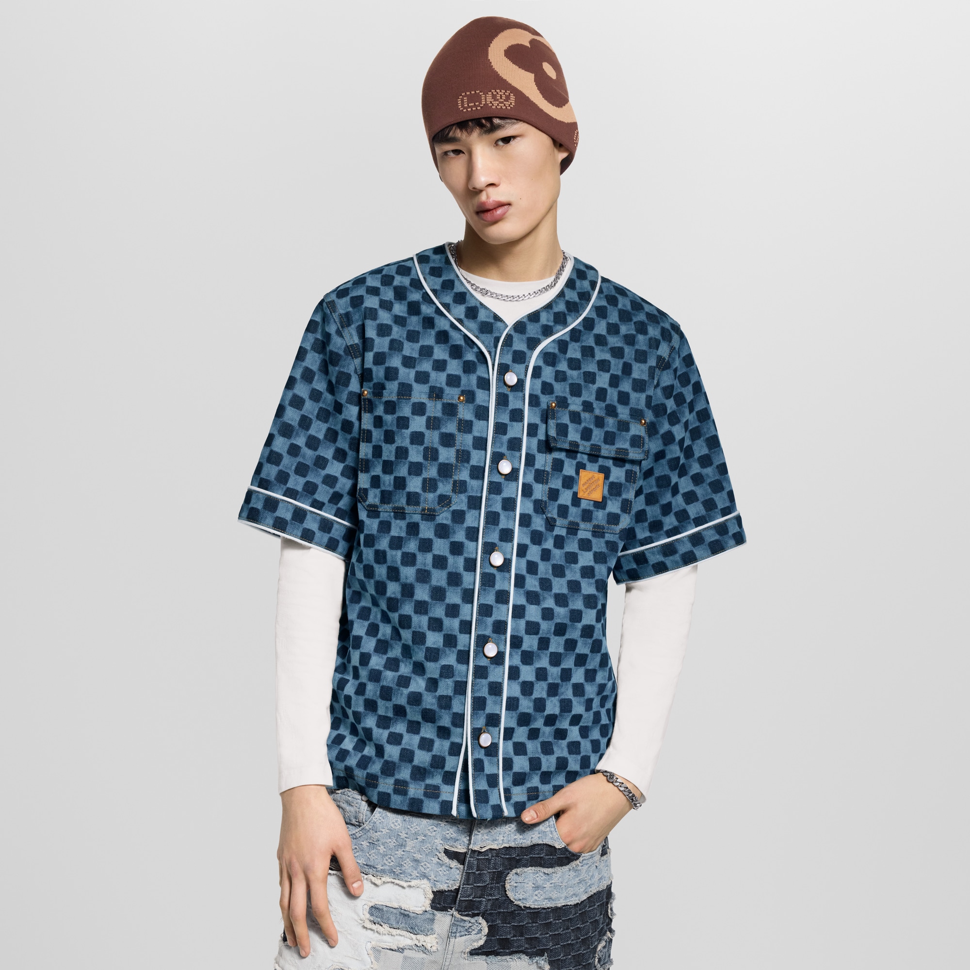 Damier Denim Baseball Shirt  in Men