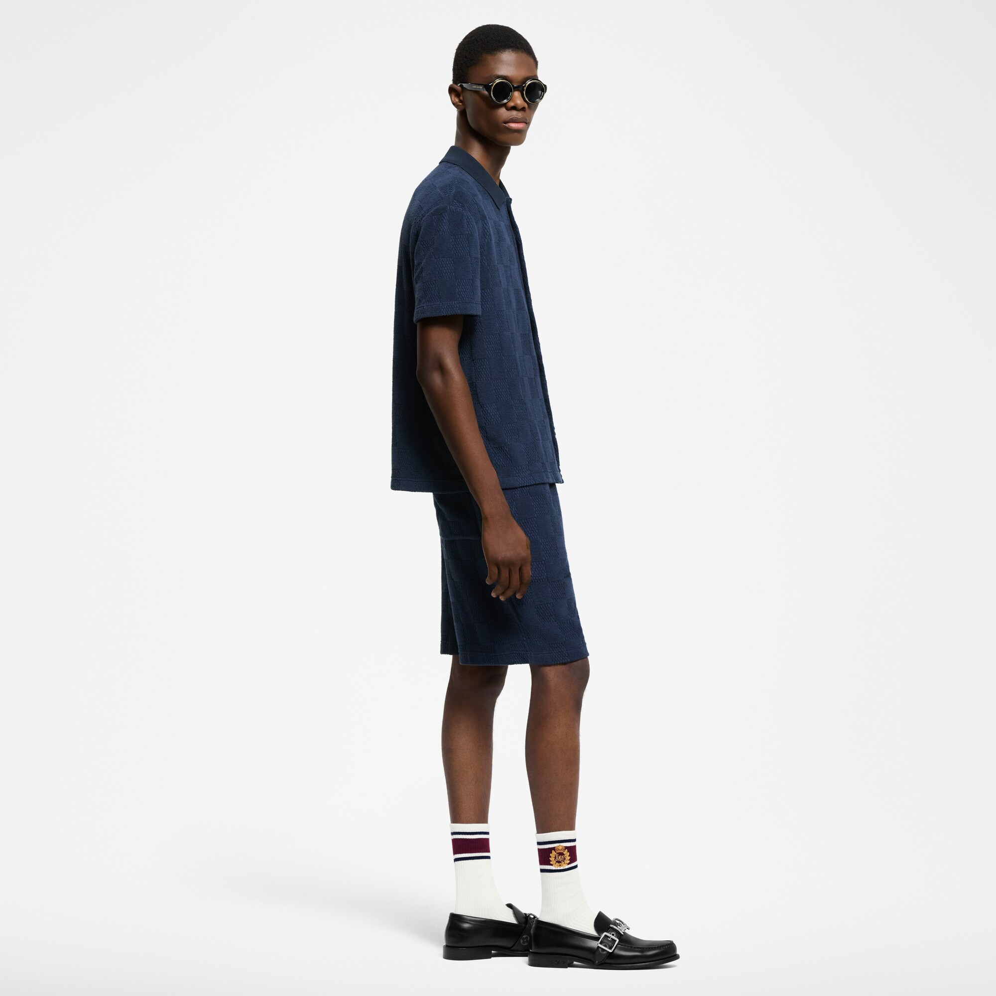 Damier French Terry Short-Sleeved Cotton-Blend Shirt  in Men