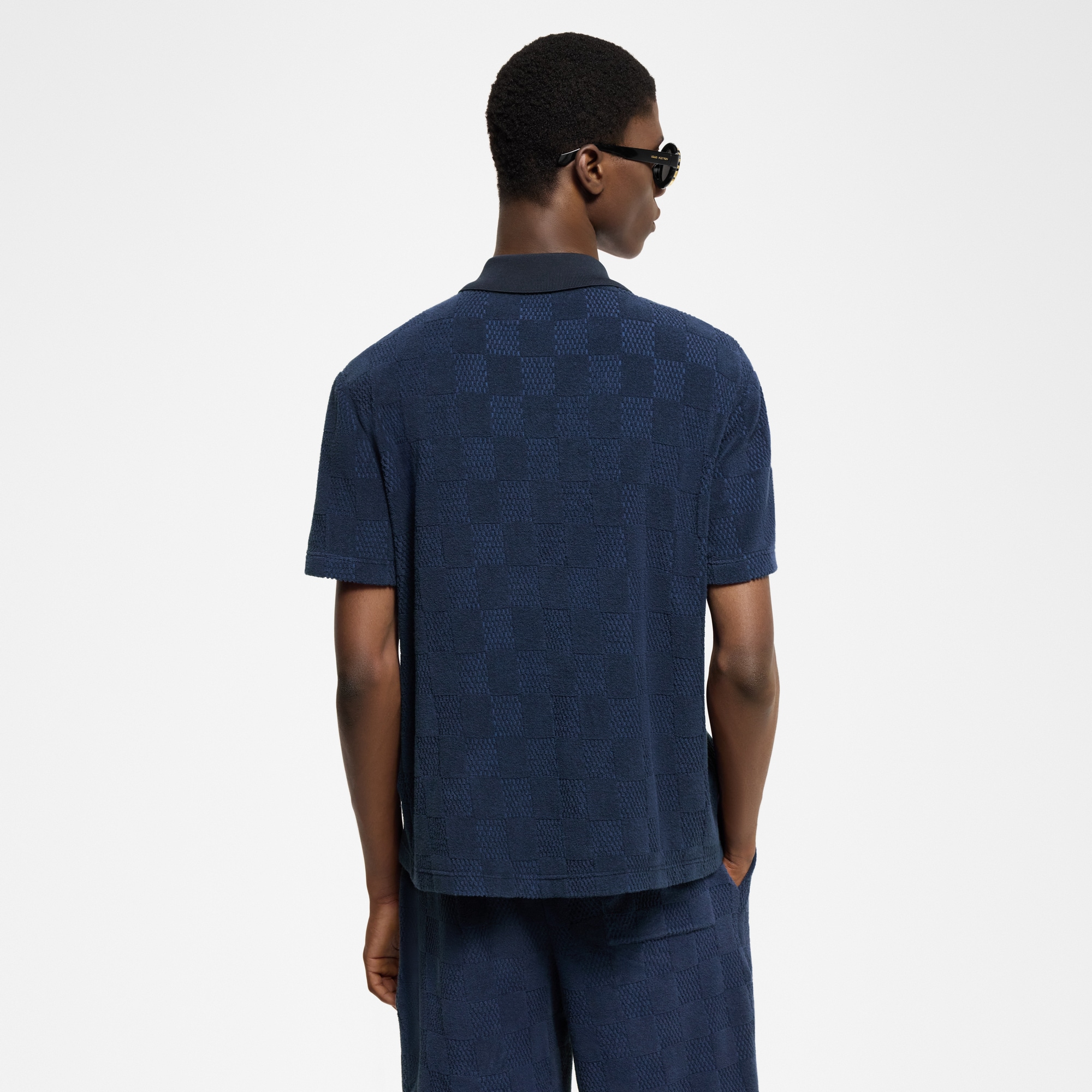 Damier French Terry Short-Sleeved Cotton-Blend Shirt  in Men