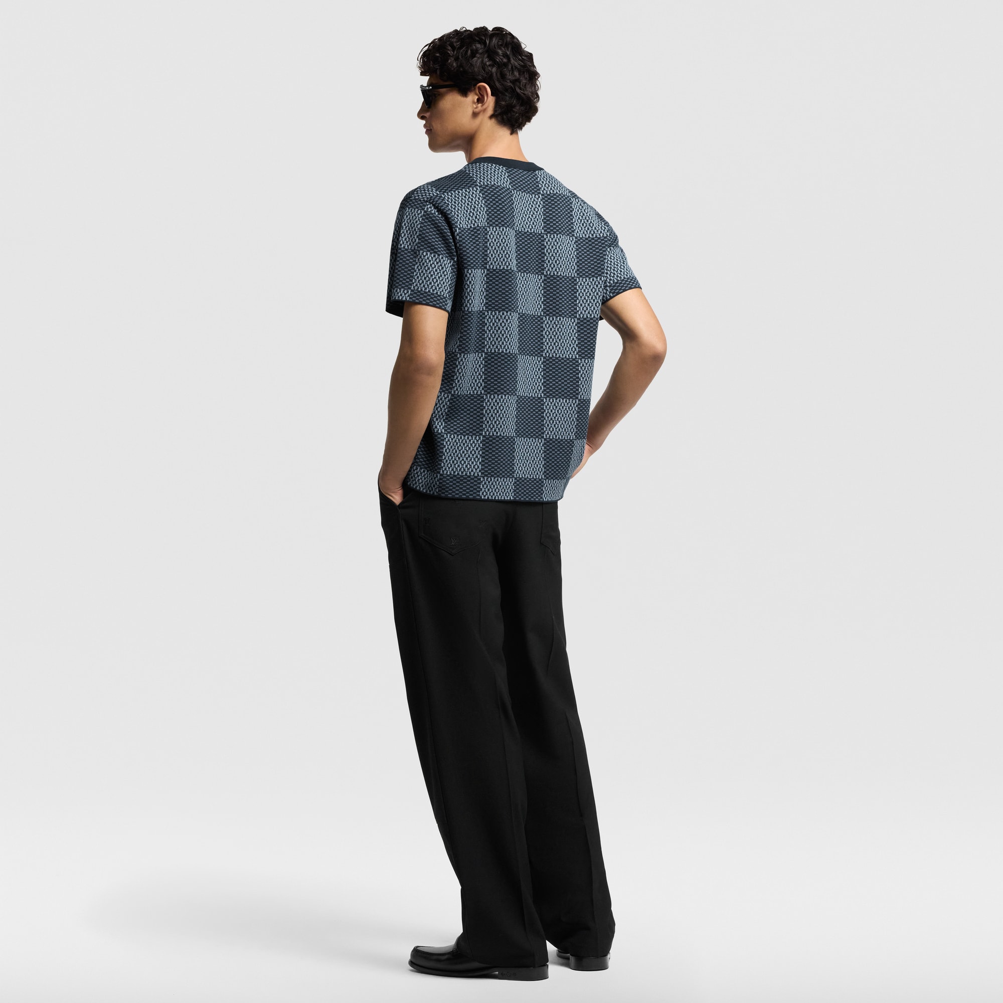 Damier Short-Sleeved Crewneck With LV Crystal Patch  in Women