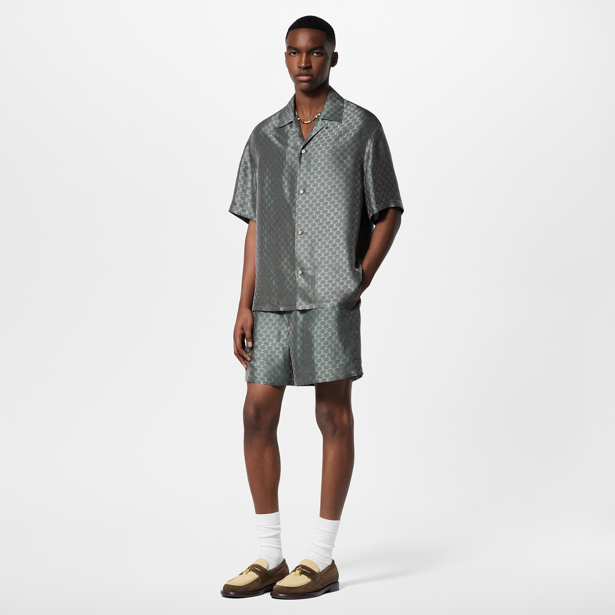 Drawstring Jacquard Silk-Blend Shorts  in Men