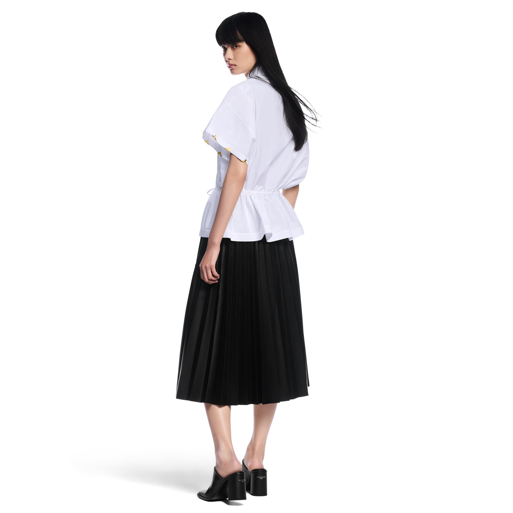 Drawstring Waist Cotton Poplin Shirt  in Women