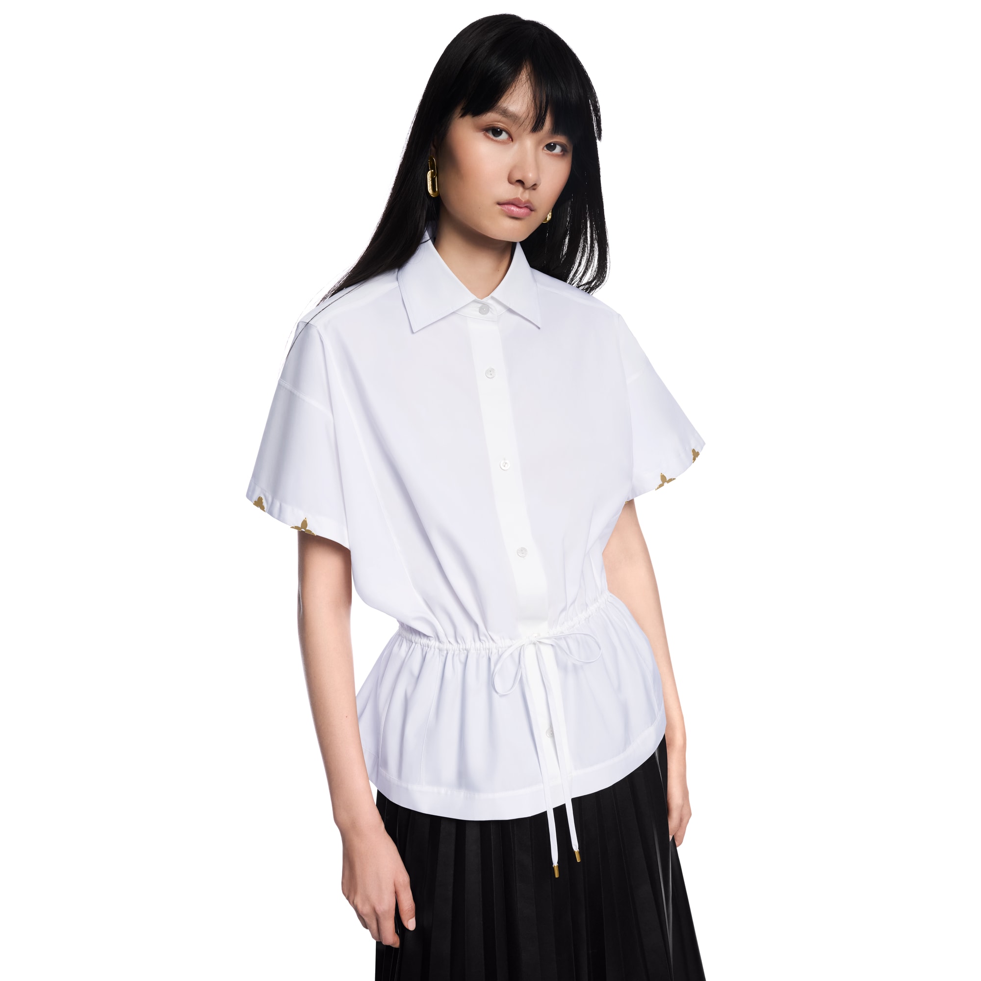 Drawstring Waist Cotton Poplin Shirt  in Women