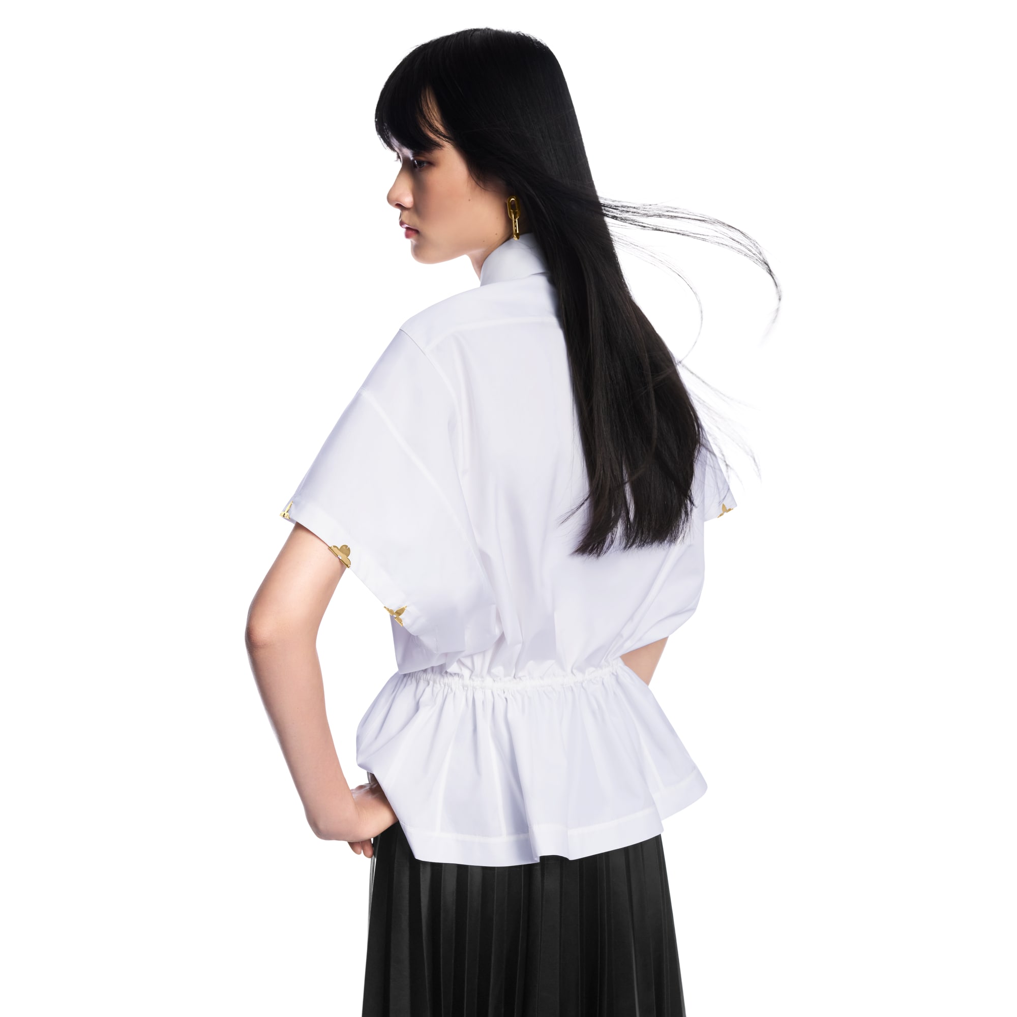 Drawstring Waist Cotton Poplin Shirt  in Women