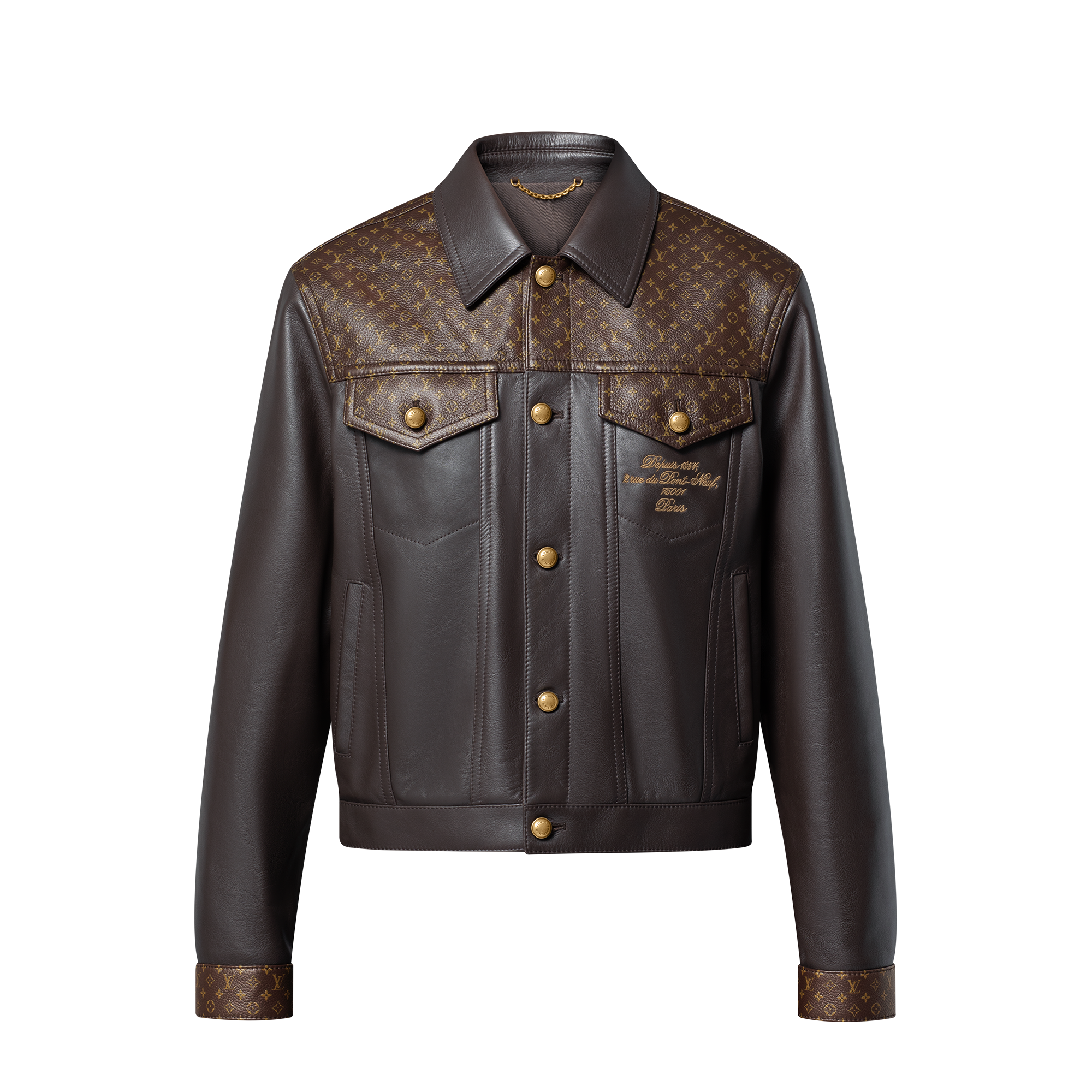 Embellished Leather Trucker Jacket  in Men