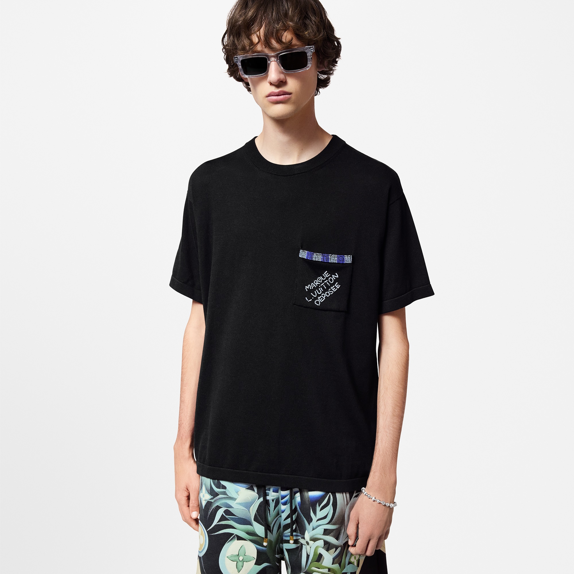Embellished Short-Sleeved Cotton Crewneck  in Men
