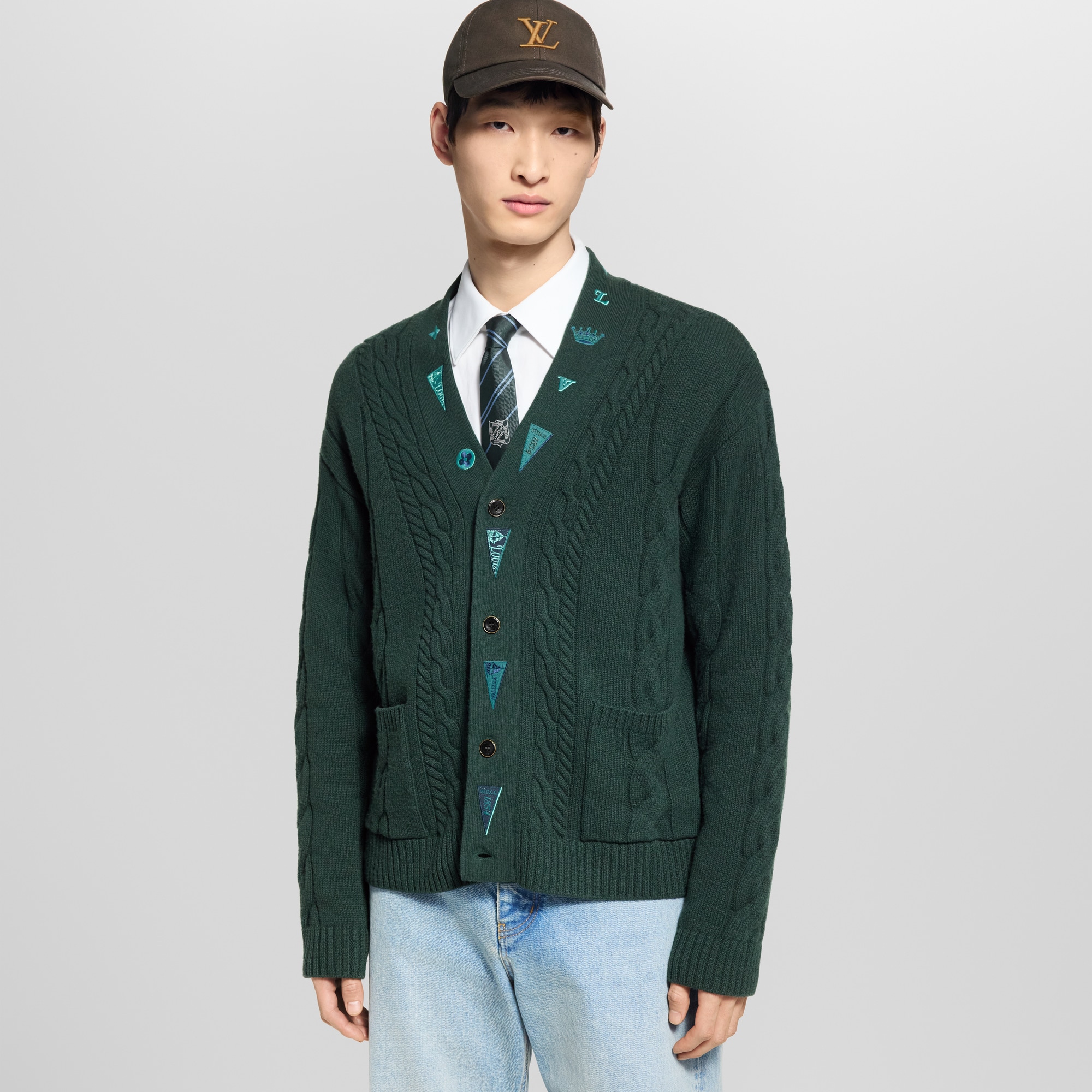 Embroidered Cable Knit Cardigan  in Men