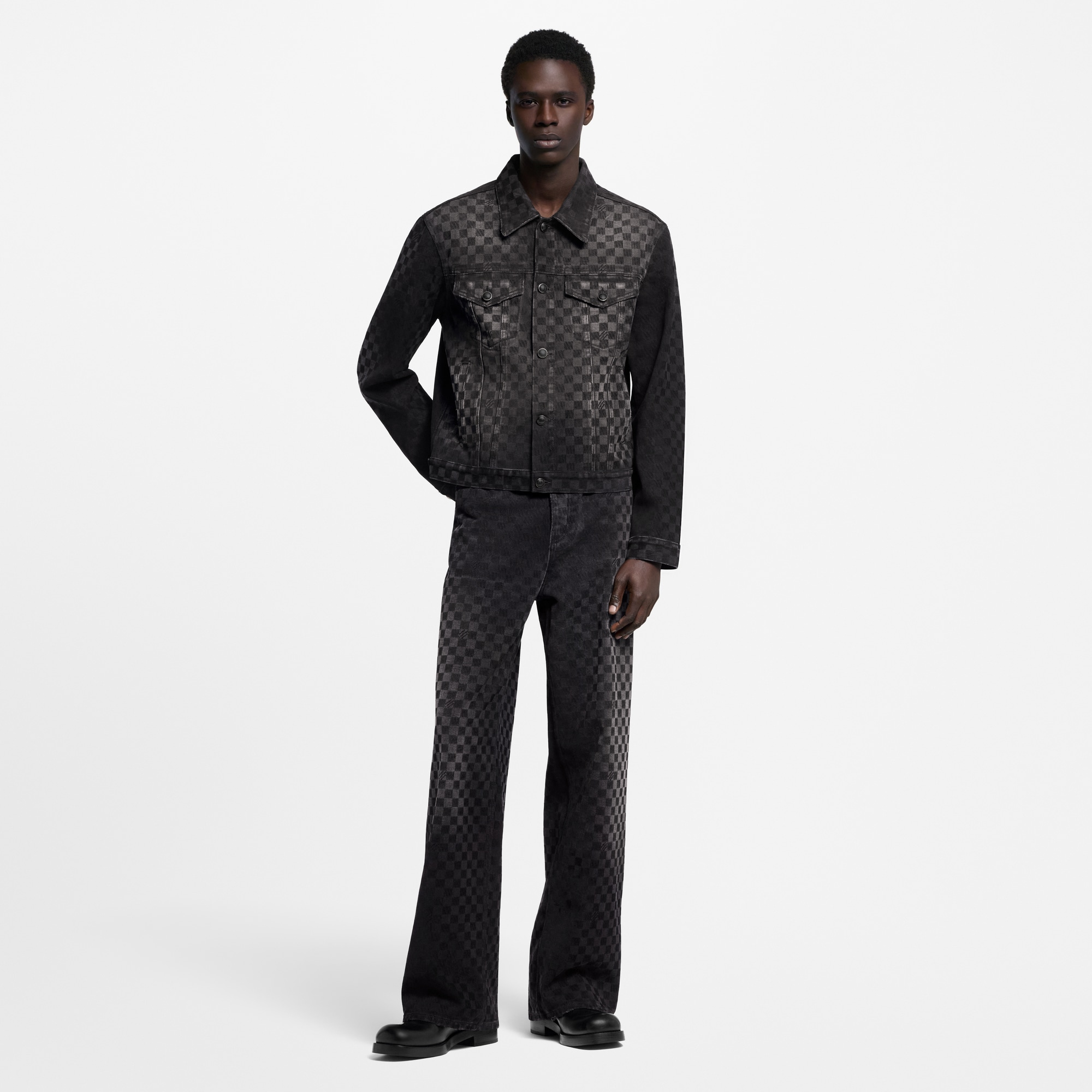 Flocked Damier Denim Wide-Leg Pants  in Men
