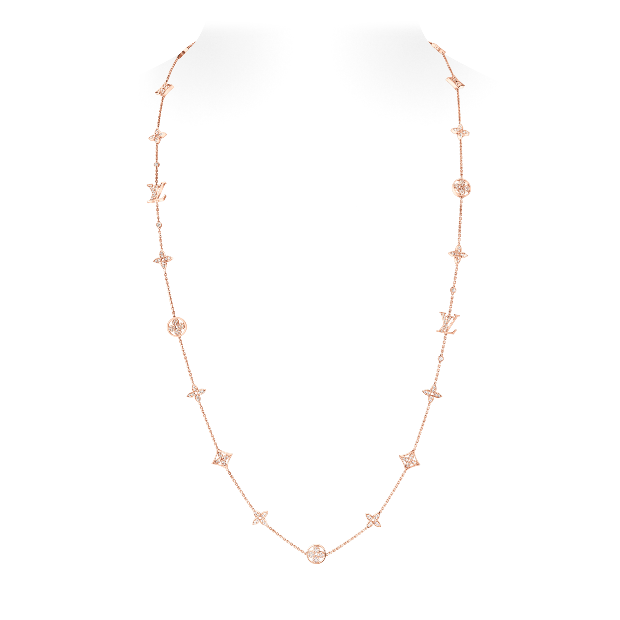 Idylle Blossom Multi-Motif Long Necklace, Pink Gold and Diamonds  in Jewellery