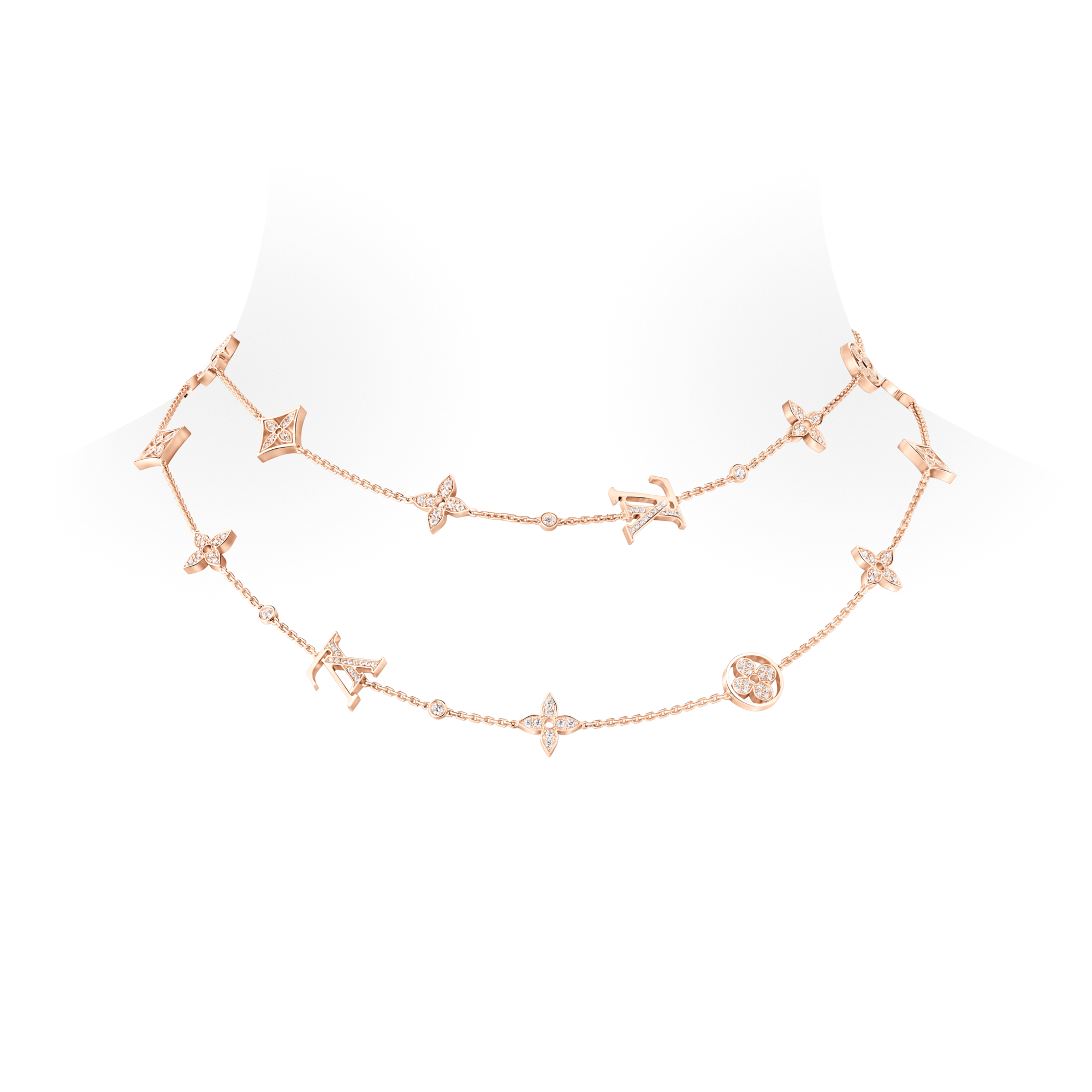 Idylle Blossom Multi-Motif Long Necklace, Pink Gold and Diamonds  in Jewellery