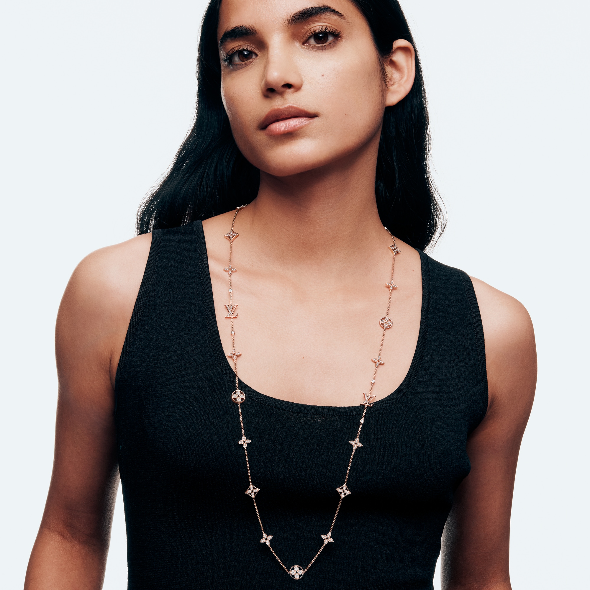 Idylle Blossom Multi-Motif Long Necklace, Pink Gold and Diamonds  in Jewellery