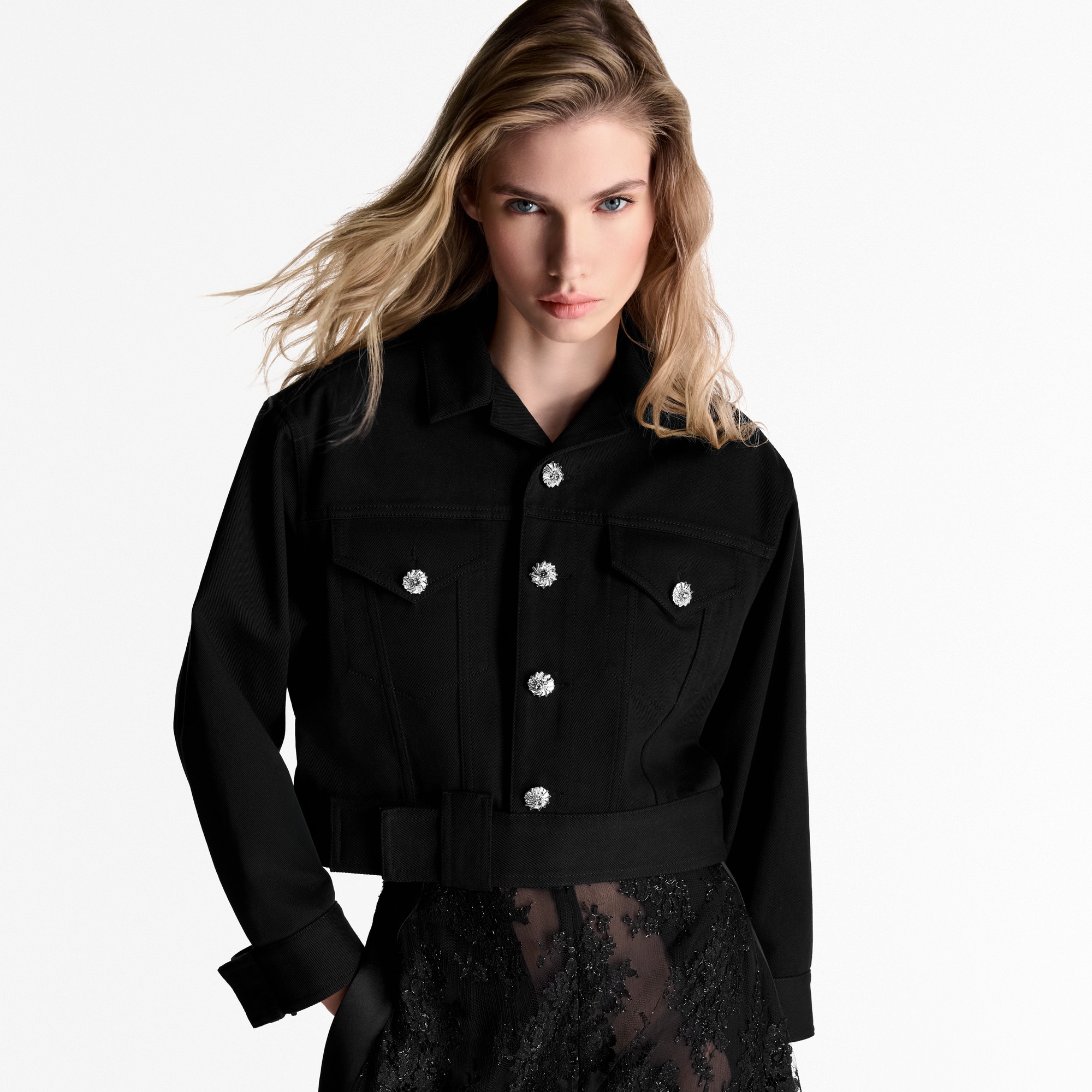 Jewel Button Denim Jacket   in Women