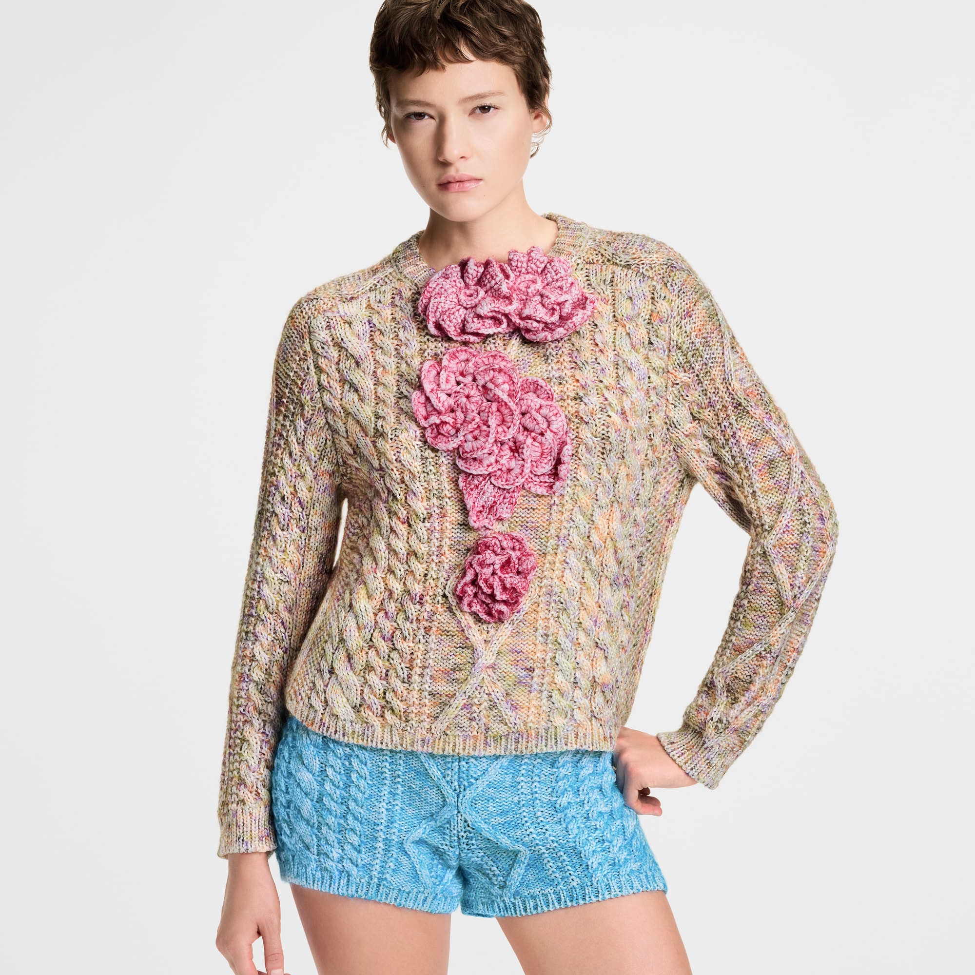 Knitted Flower Front Pullover  in Women