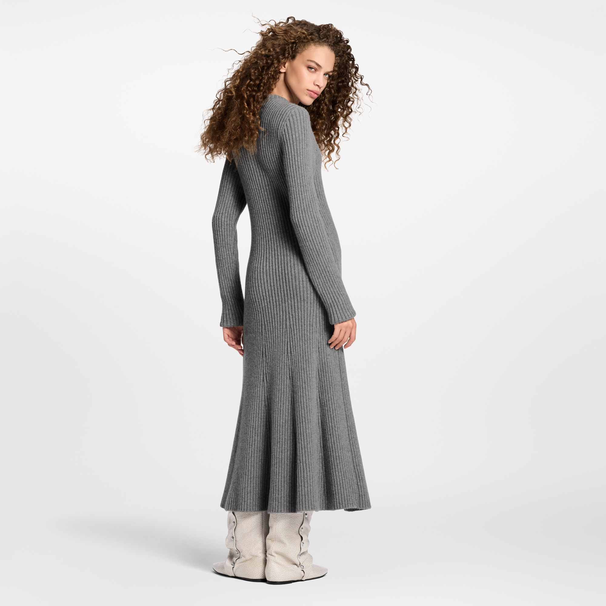Long-Sleeved Rib-Knit Maxi Dress  in Women