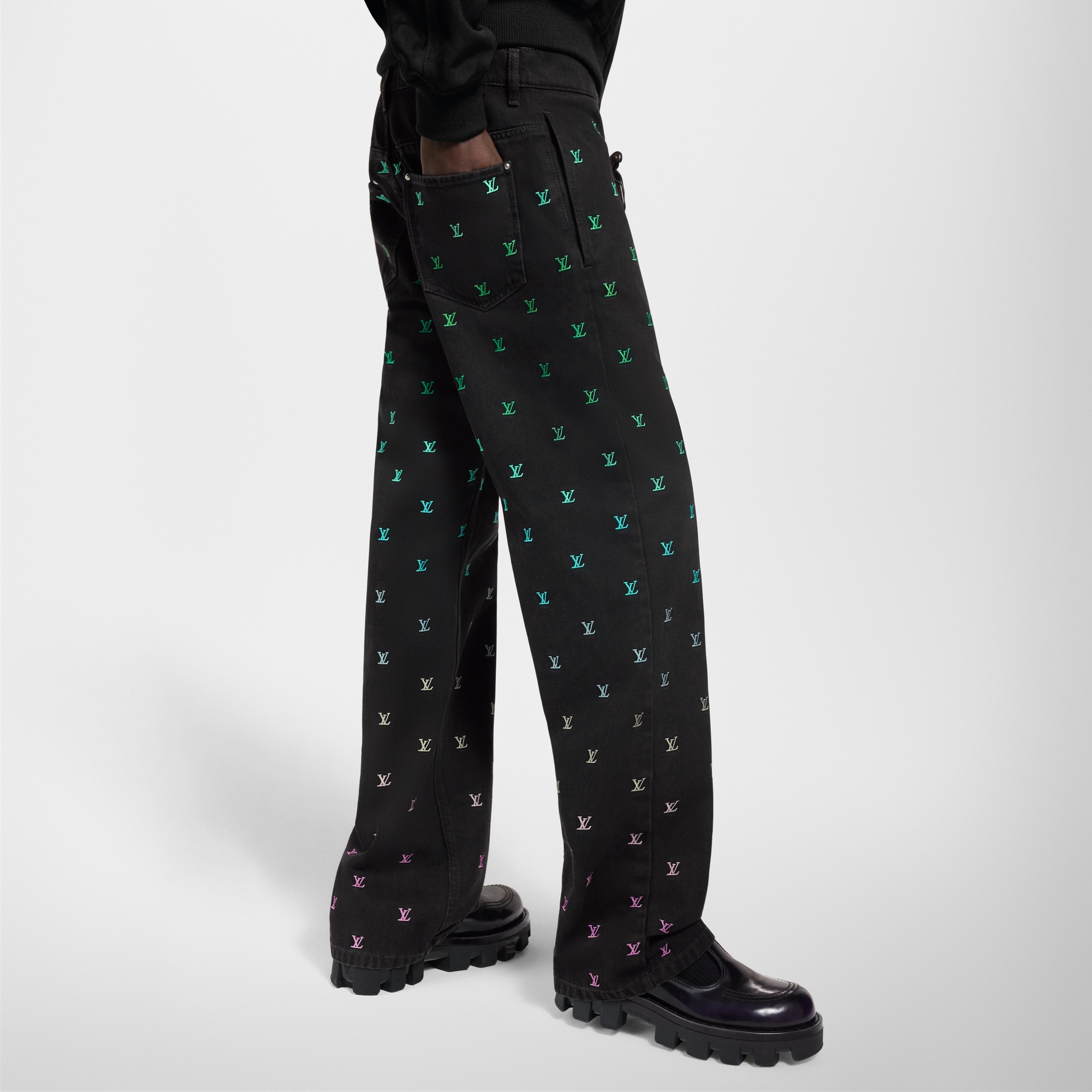 LV Blason Gradient Embroidered Denim Skate Pants  in Men