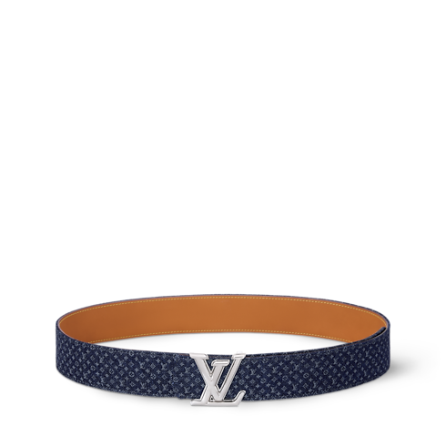 LV Dimension Monogram Reflective Denim 40mm Reversible Belt front view