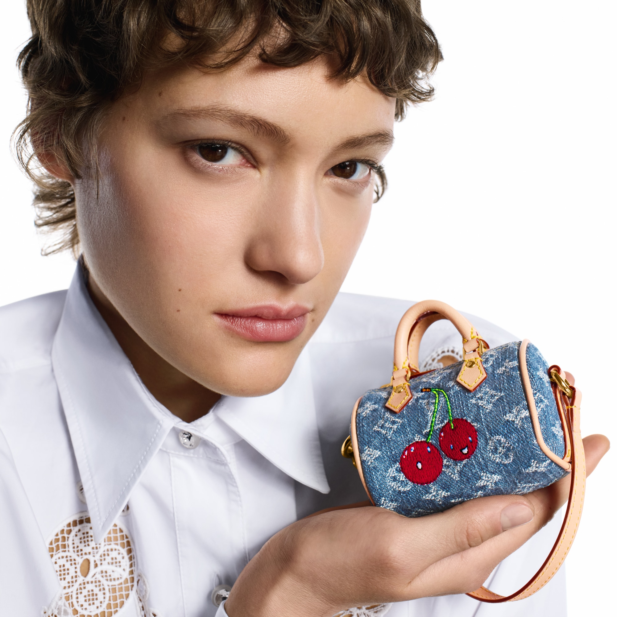 LV x TM Micro Speedy Denim Cerise Bag Charm . in Women