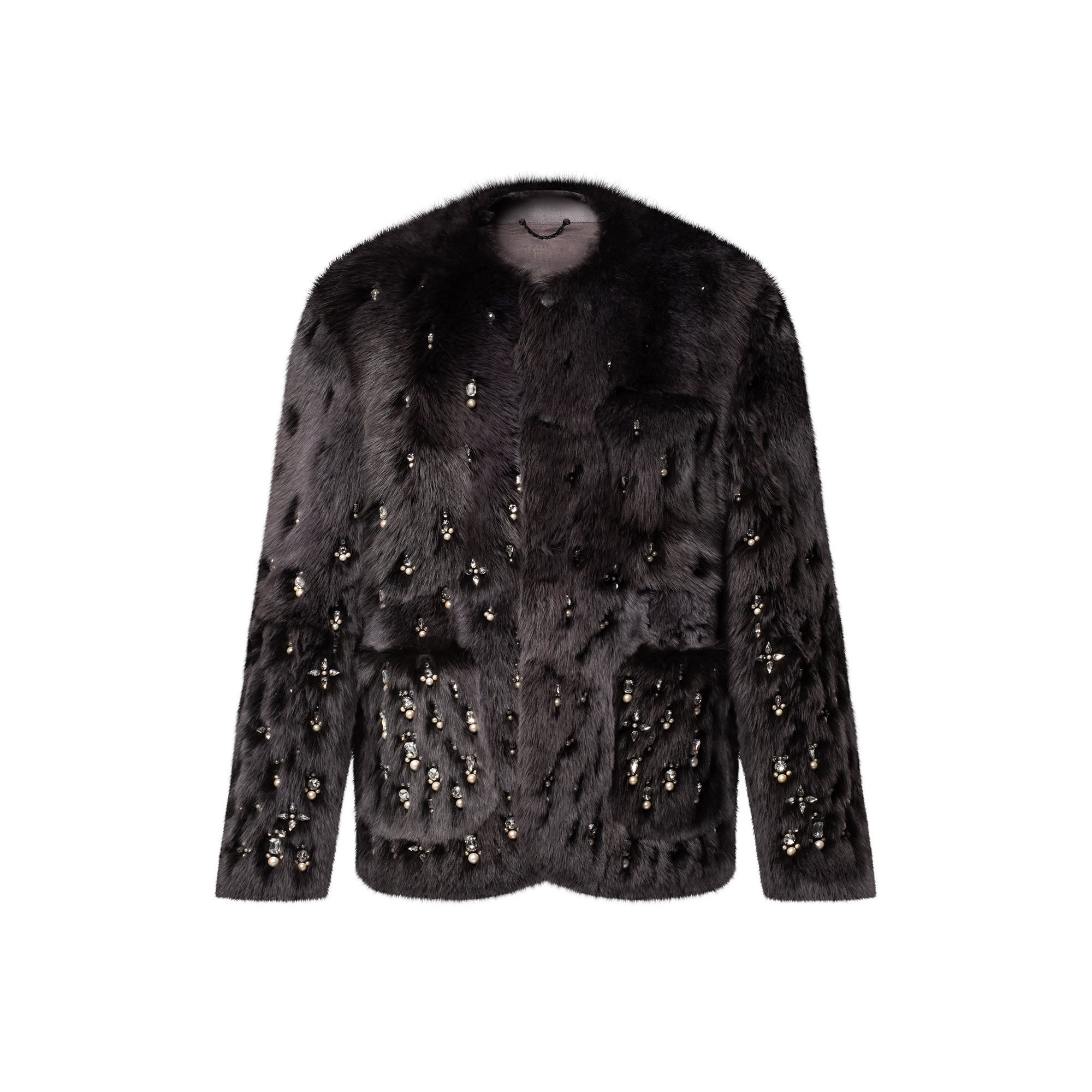 Made To Order Embellished Shearling Collarless Jacket  in Men