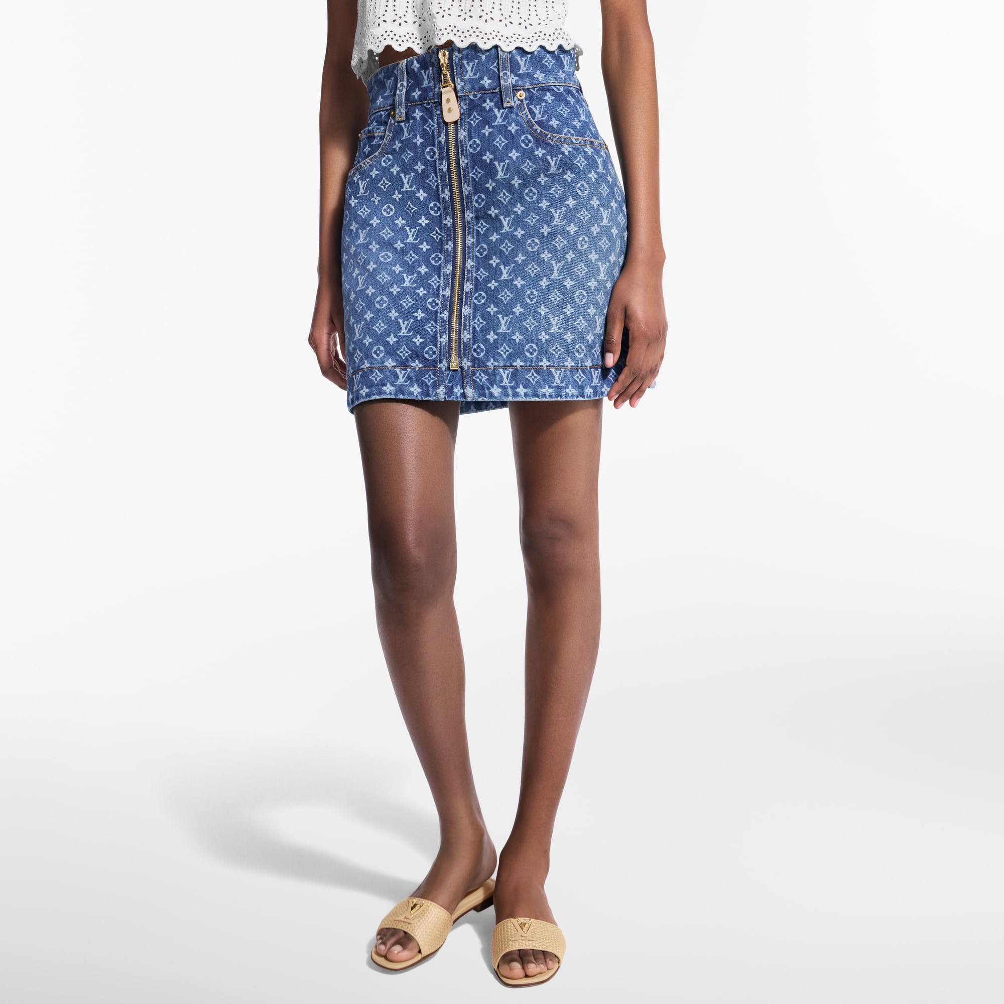 Monogram Denim Mini Skirt   in Women
