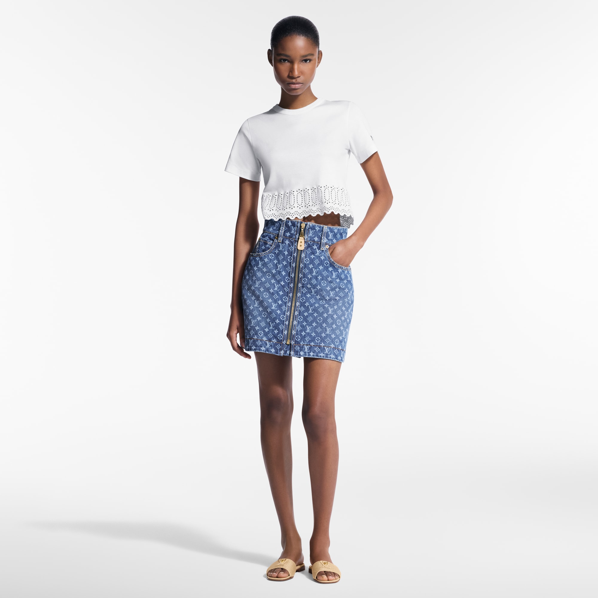 Monogram Denim Mini Skirt   in Women