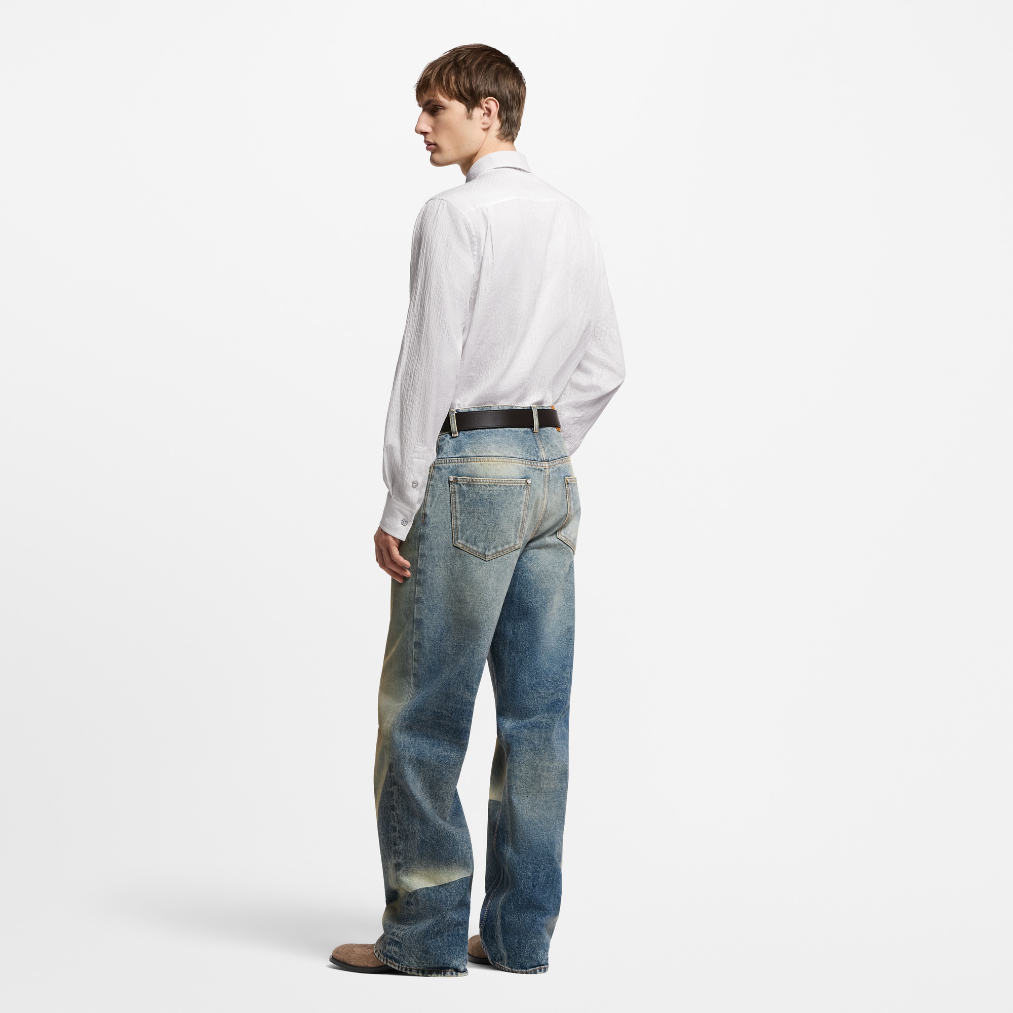 Monogram Jacquard Long-Sleeved Cotton Shirt  in Men