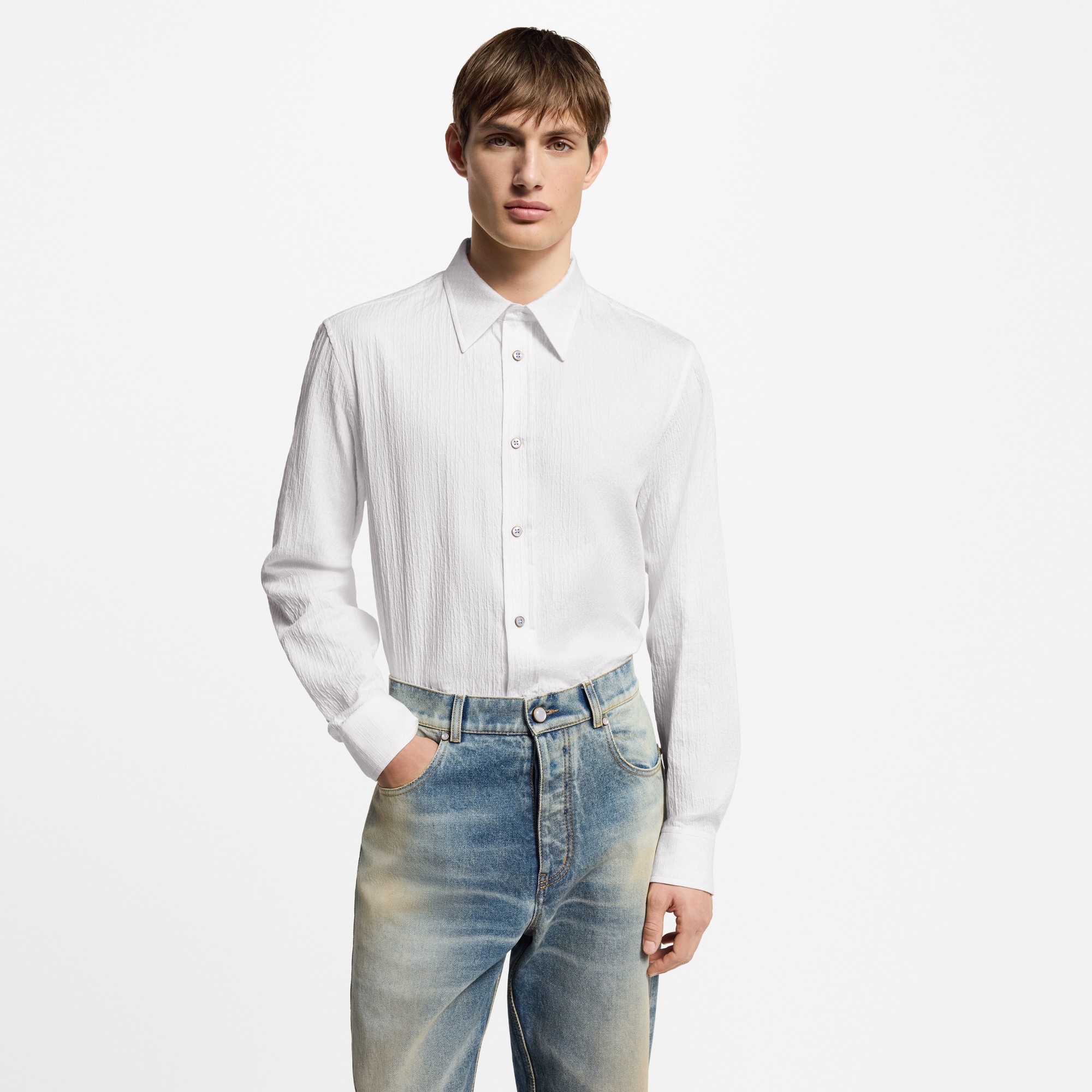 Monogram Jacquard Long-Sleeved Cotton Shirt  in Men
