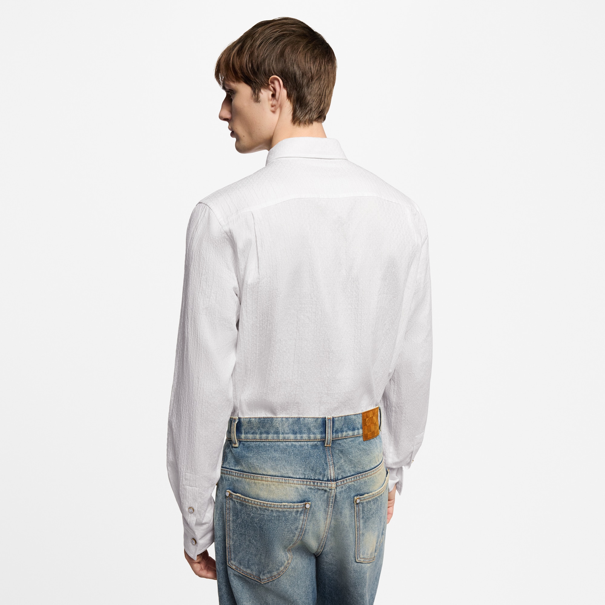Monogram Jacquard Long-Sleeved Cotton Shirt  in Men