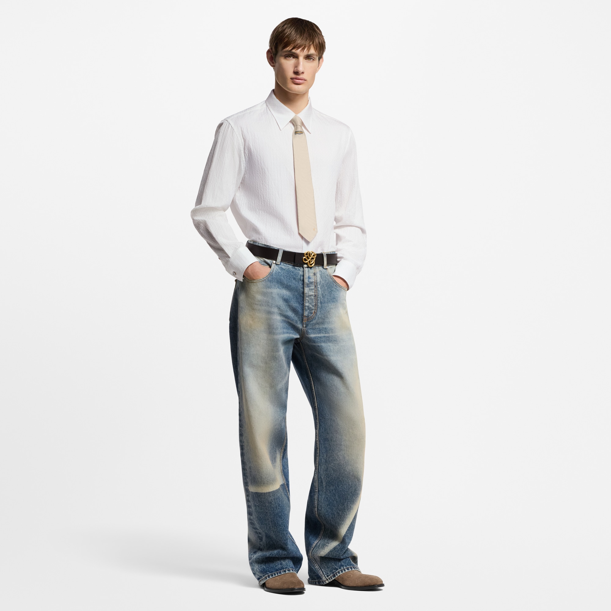 Monogram Jacquard Long-Sleeved Cotton Shirt  in Men