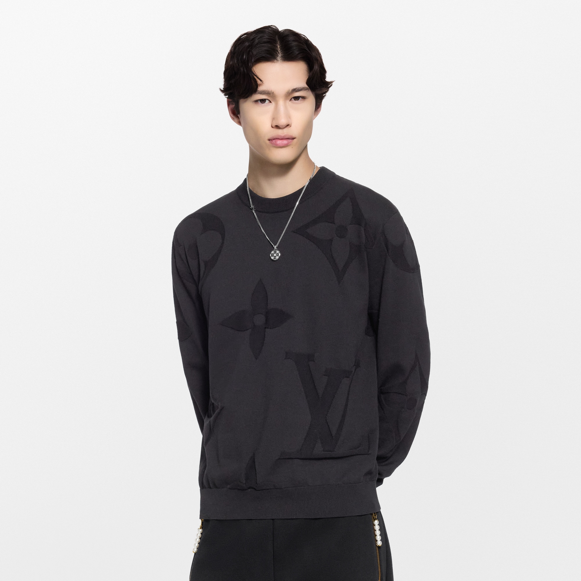 Monogram Long-Sleeved Cotton Crewneck  in Men