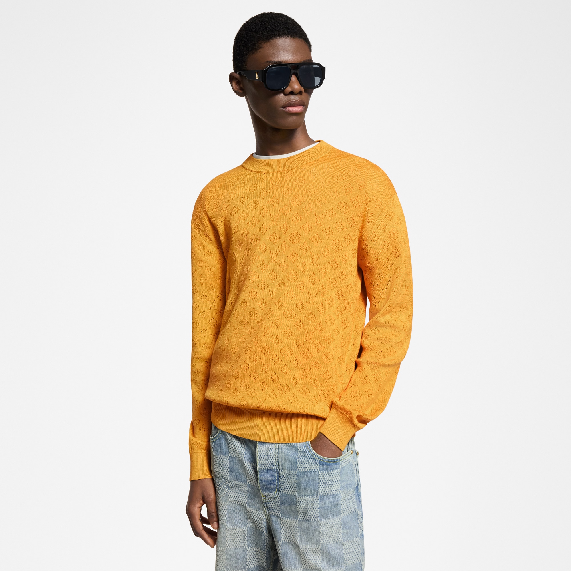 Monogram Pointelle Cotton Pullover  in Men