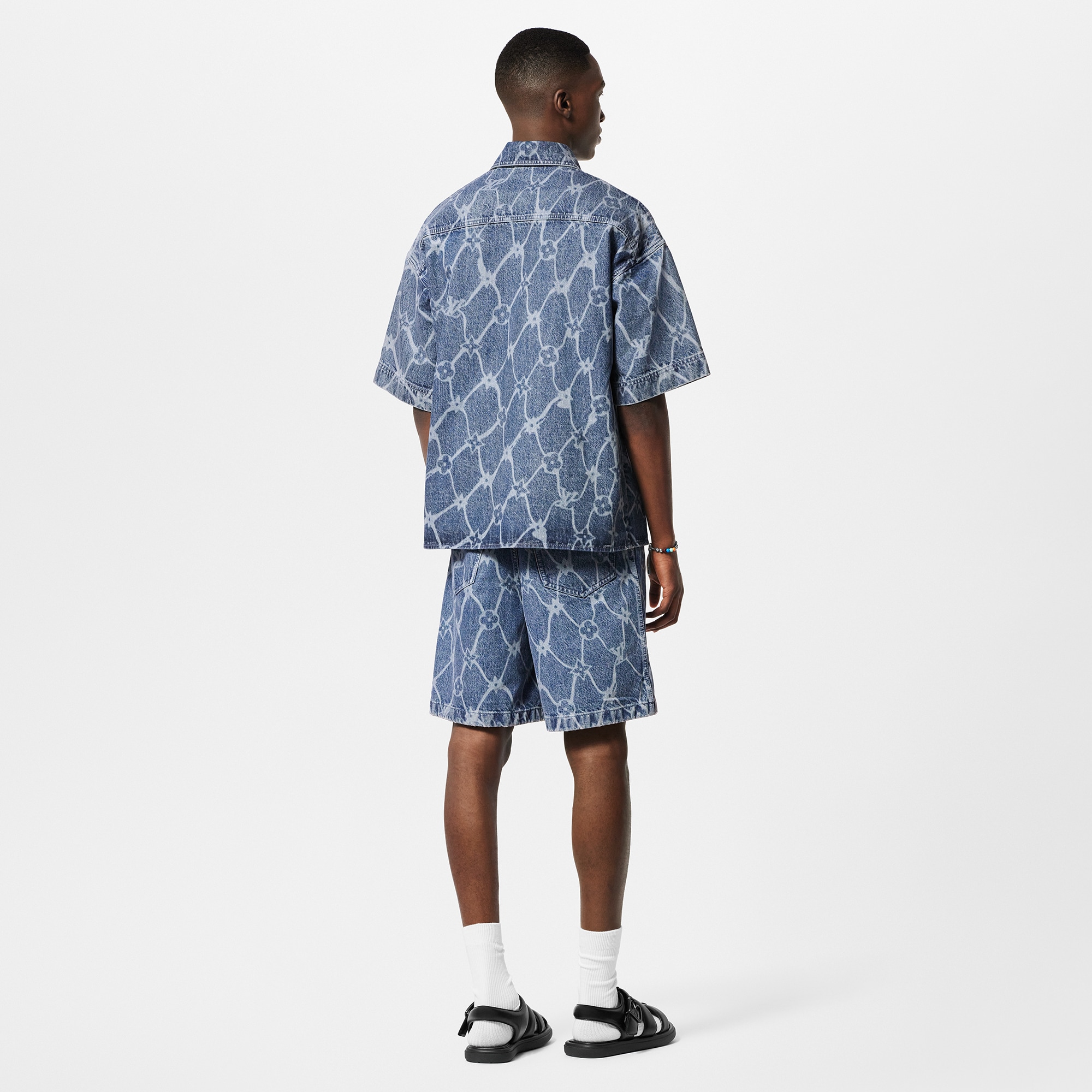 Monogram Printed Denim Shorts  in Men