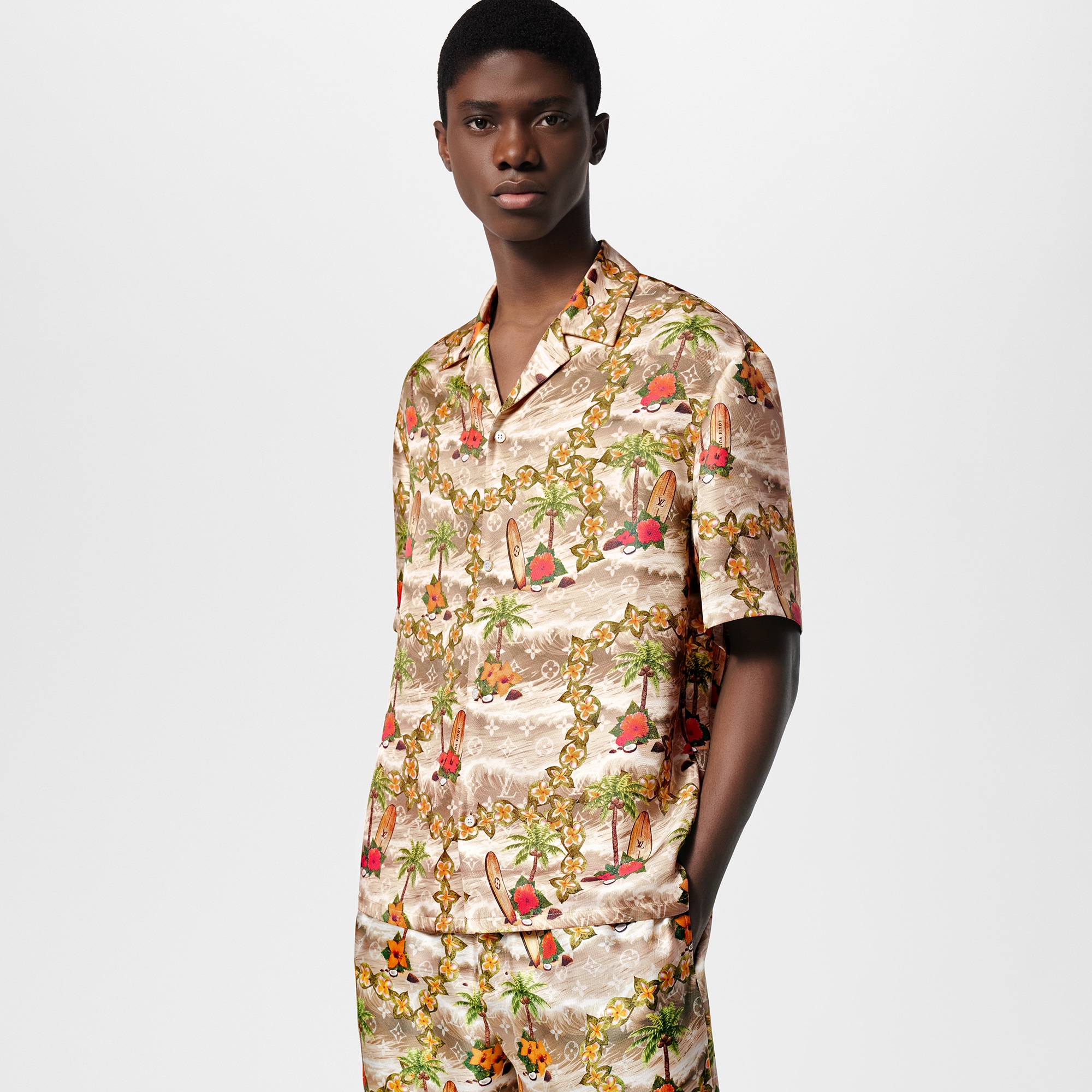 Monogram Short-Sleeved Silk Shirt  in Men